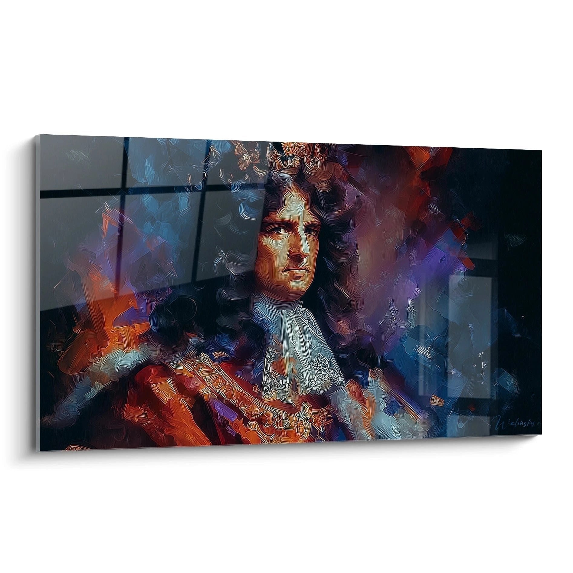 Wandbild Ludwig XIV Portrait mit prächtiger Perücke und Spitzenhalskrause in leuchtenden Farben