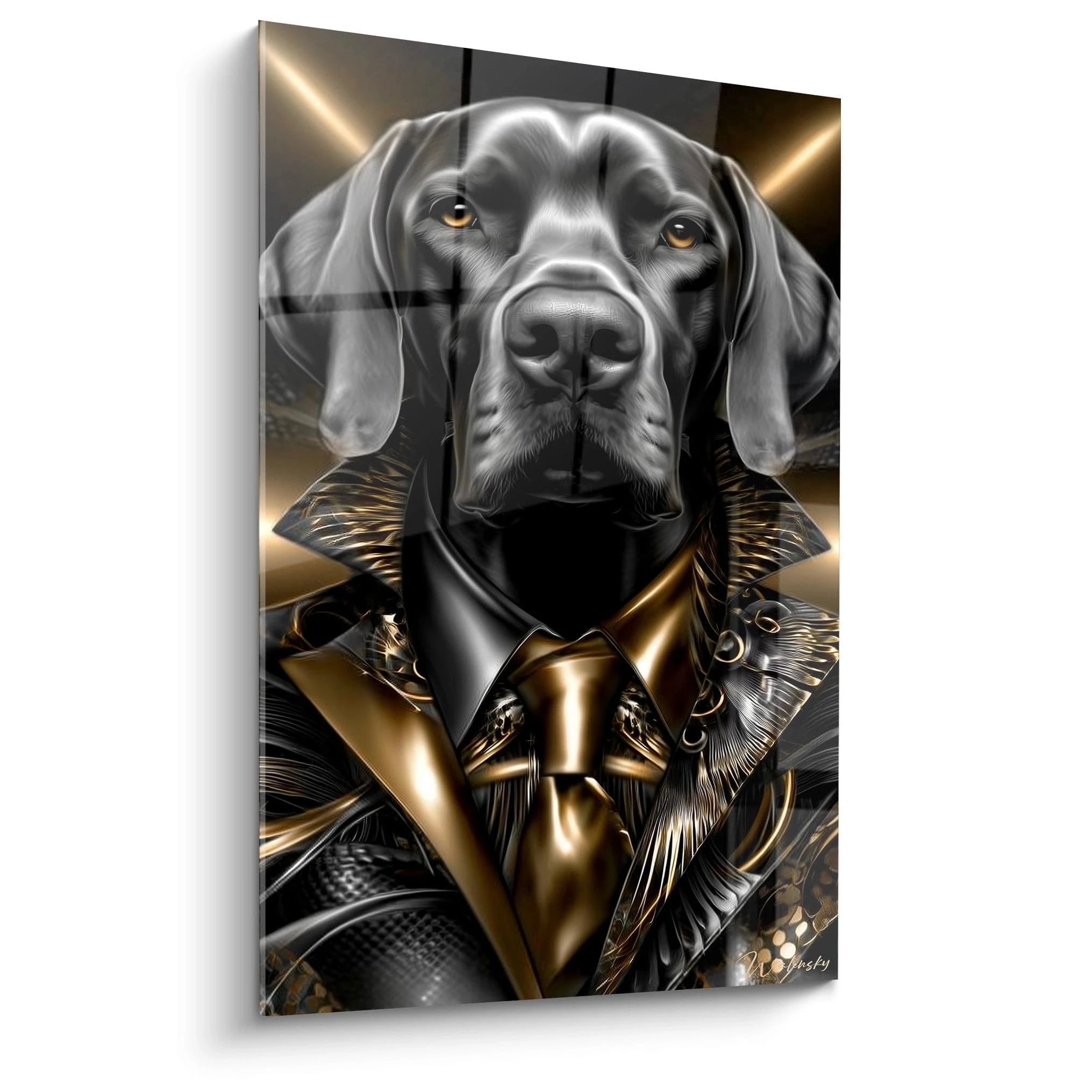 Wandbild Labrador in goldener Ritterrüstung - Edition Schwarzes Gold Hundeportrait