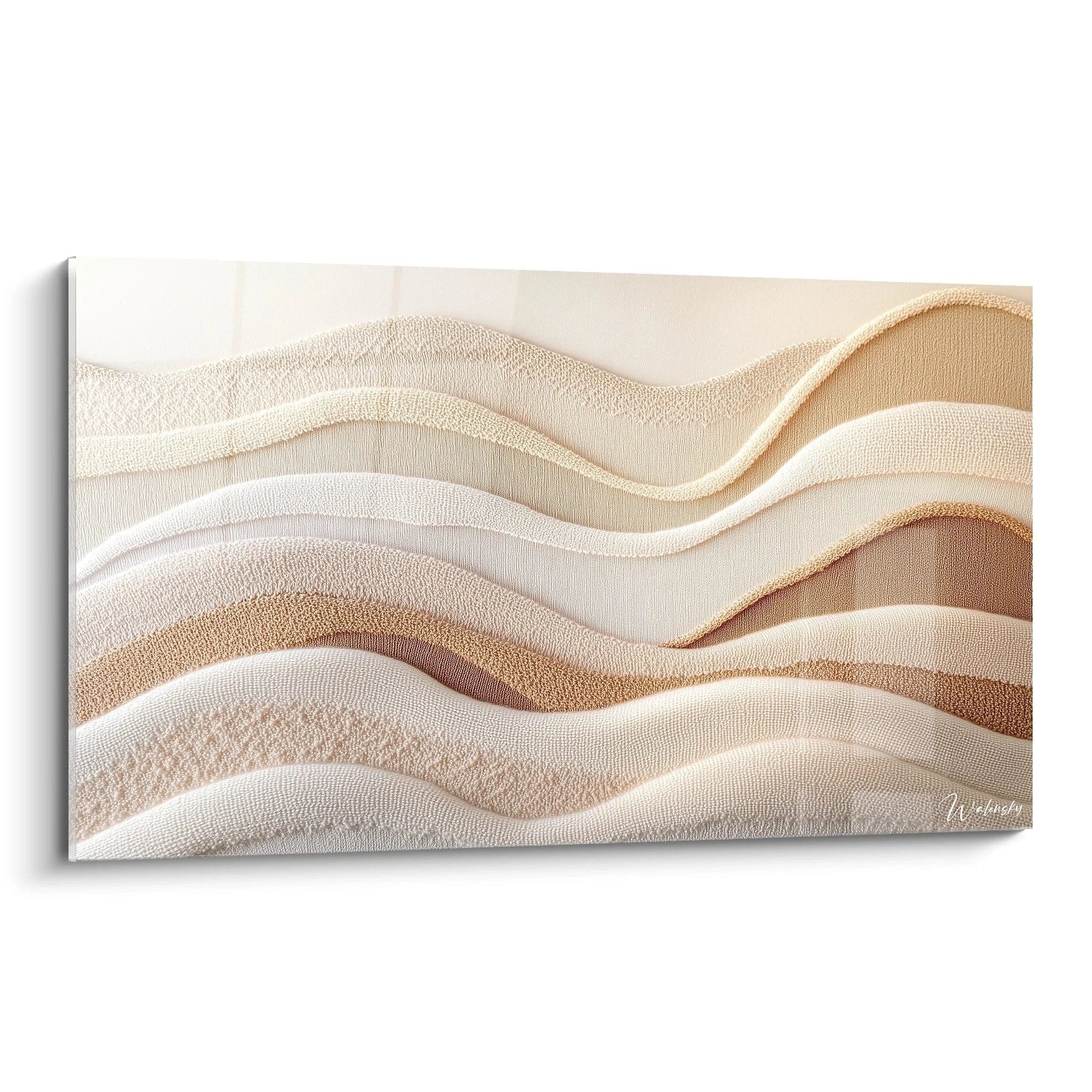 Wandbild mit abstrakten Wellen in Beigetönen, Häkeloptik Textur, moderne Wanddekoration für Wohnräume