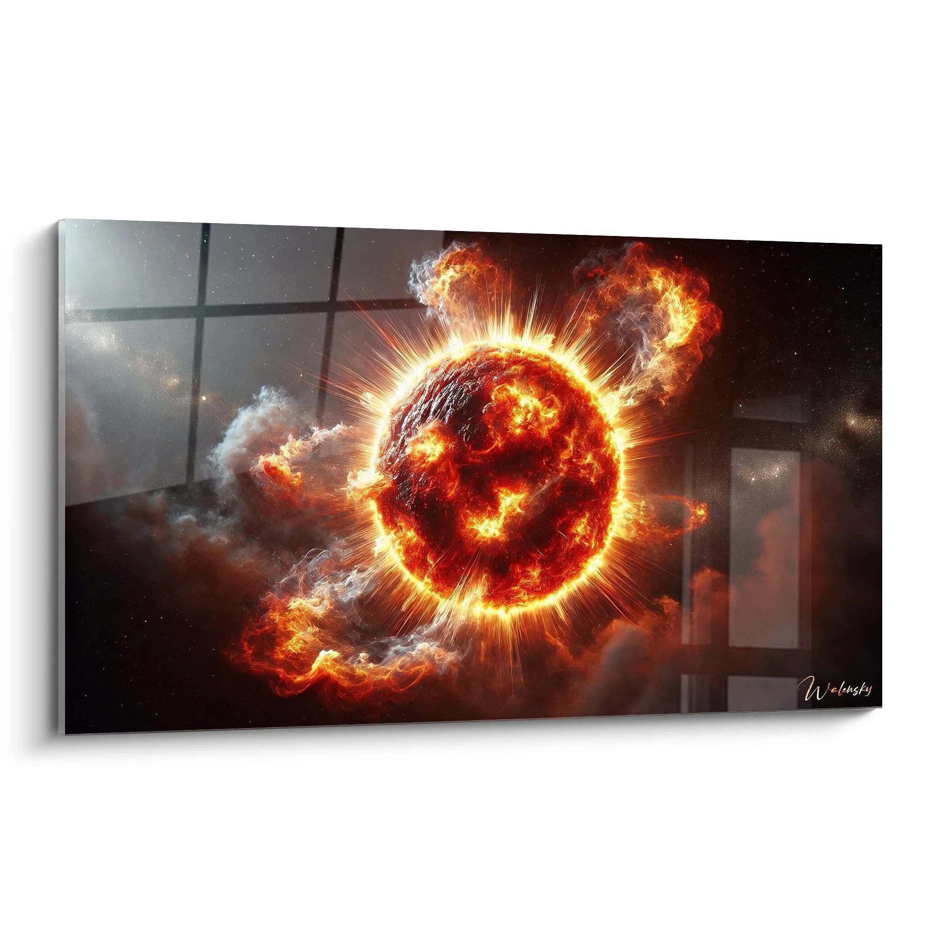 Wandbild brennende Sonne mit spektakulären sonneneruptionen in feurigen rot orange gelb tönen