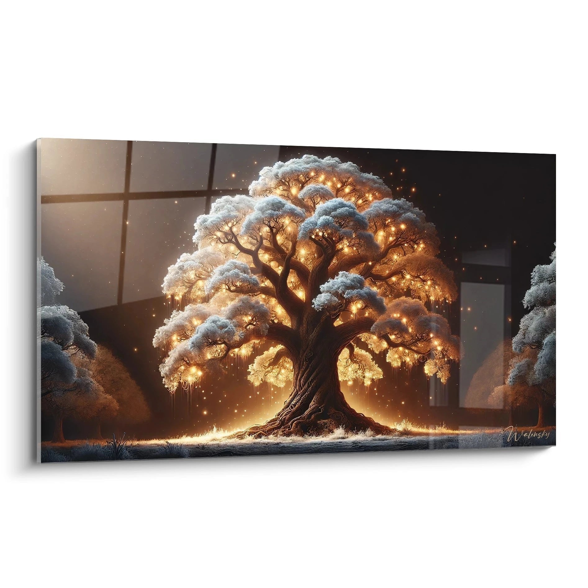 Magischer Lebensbaum mit goldenen Lichtern und mystischer Atmosphäre - Wandbild Edition Lebensbaum