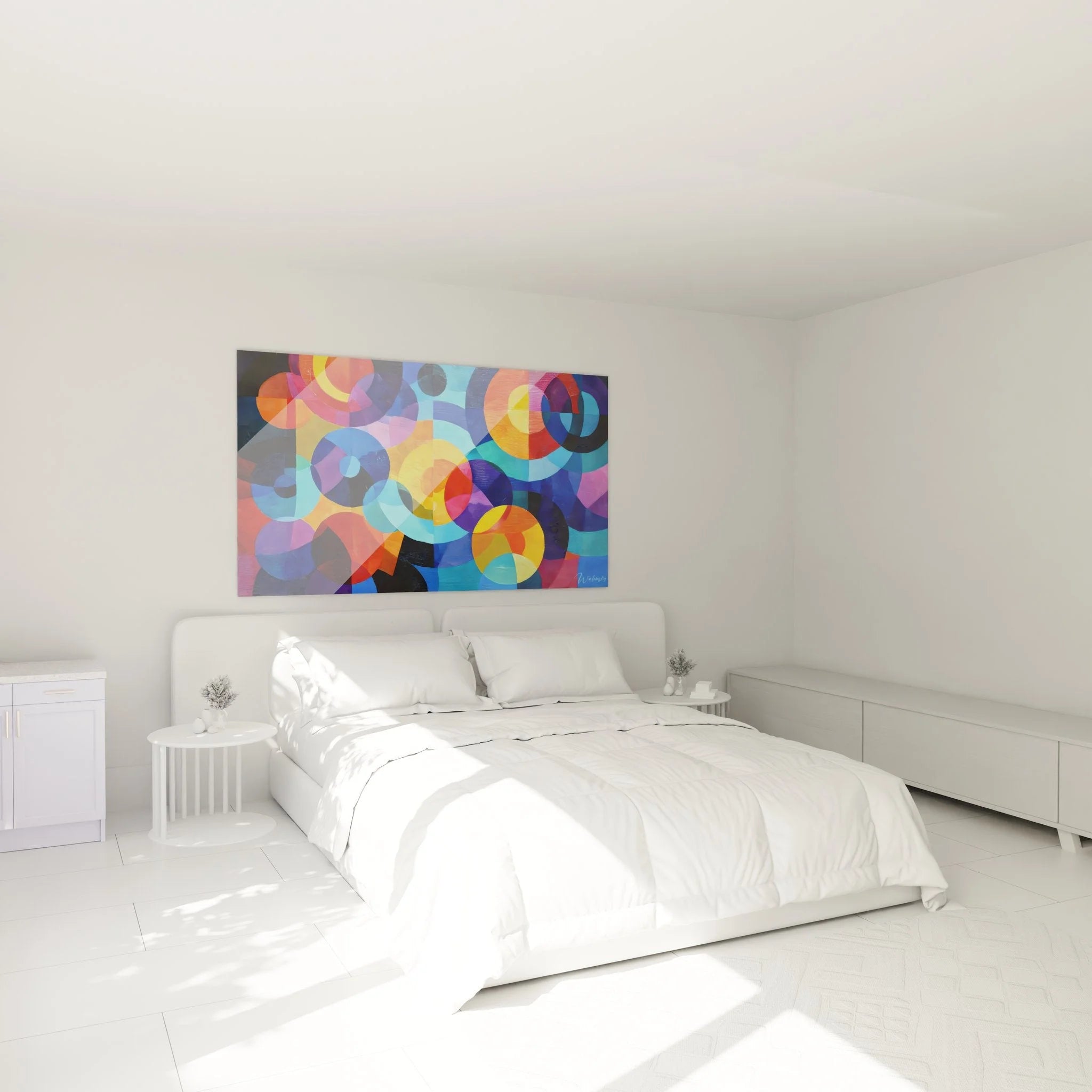Abstrakte Kreise Wandbild XXL im Schlafzimmer geometrische Wanddekoration moderne Einrichtung