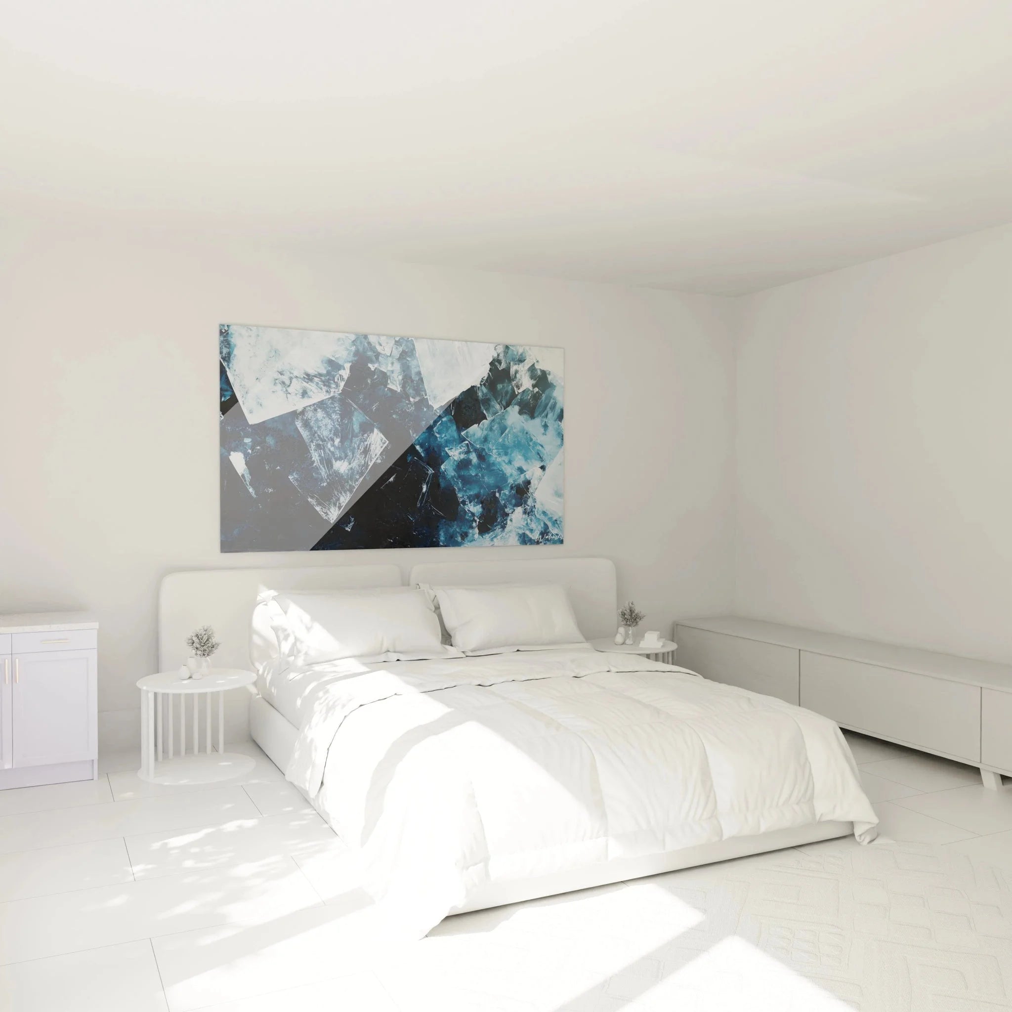 Abstrakte Kristall Wanddekoration im Schlafzimmer - moderne blaue Wandgestaltung Friedrich