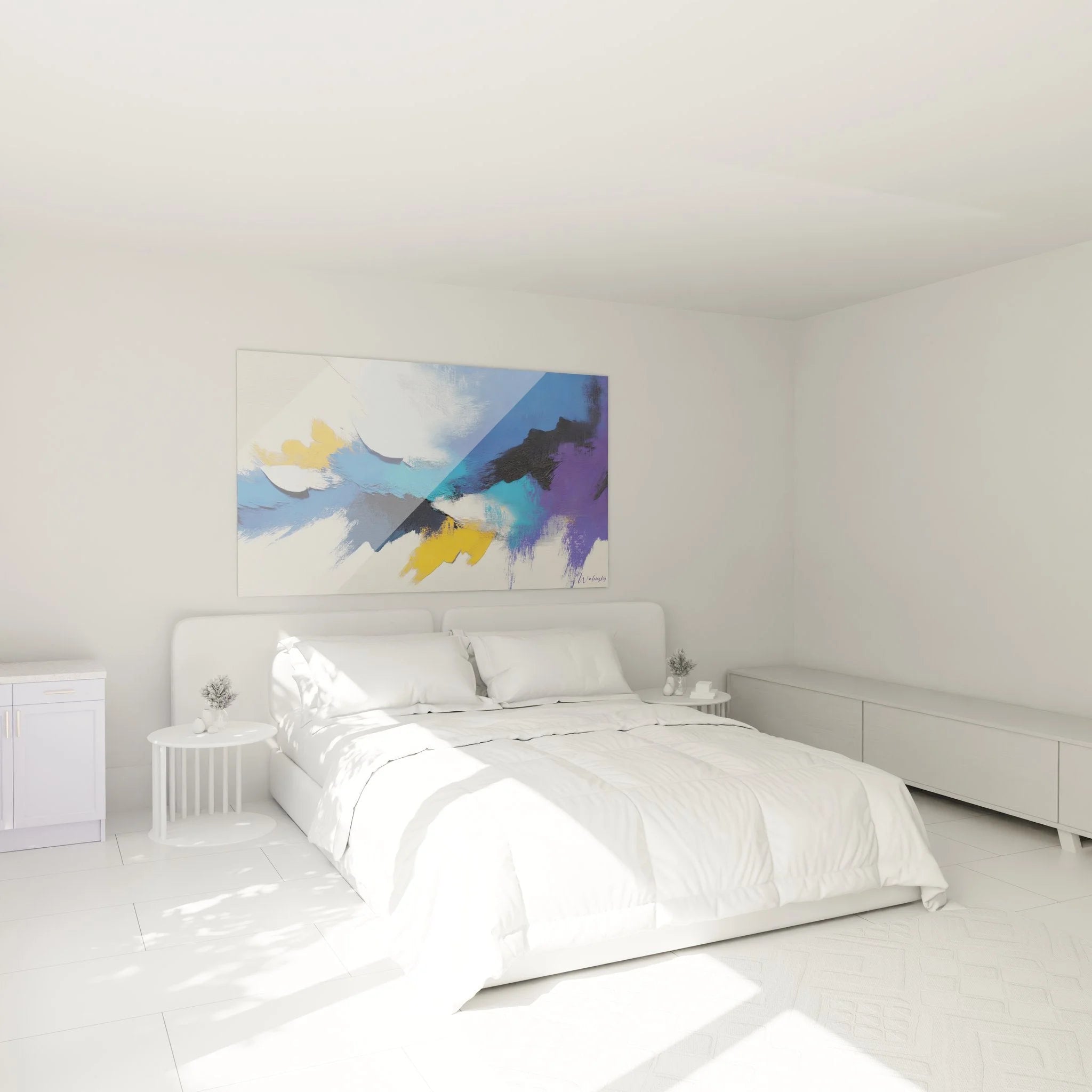 Abstrakte Kunst Schlafzimmer Wanddekoration modern mit expressiven Pinselstrichen Malerei-Optik