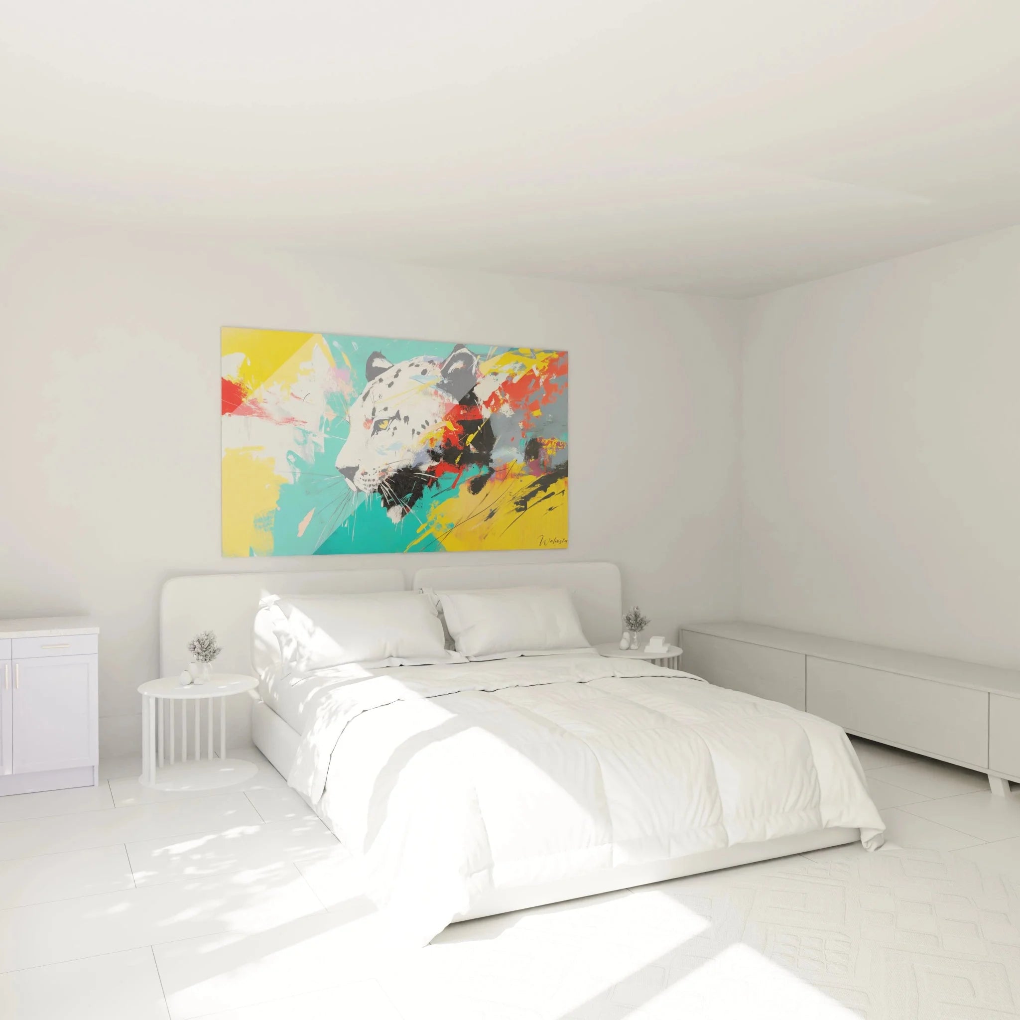 Abstrakte Löwe Wanddekoration im Schlafzimmer bunte moderne Tierkunst XXL Format Raubkatze Bild