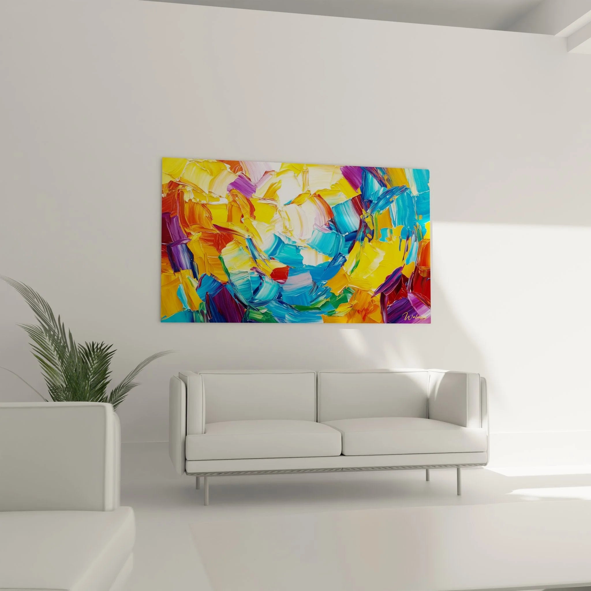 Detailansicht abstrakte Malerei mit expressiven Pinselstrichen und lebendiger Farbpalette