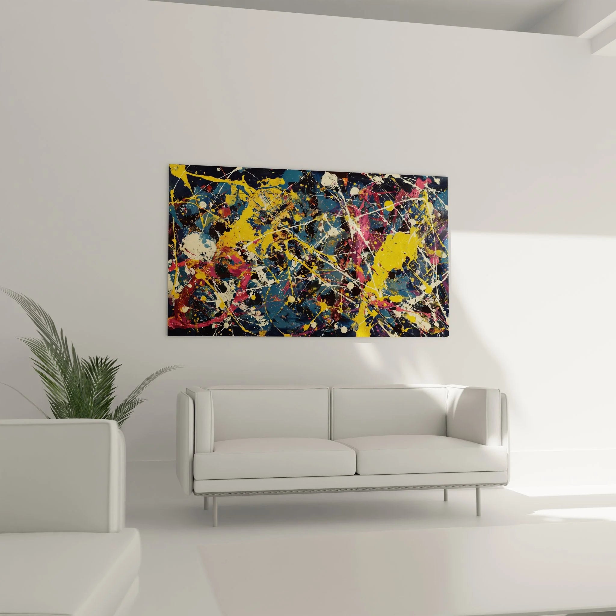 Nahaufnahme abstrakte Wandkunst Malerei-Optik zeigt Farbdetails und Spritztechnik