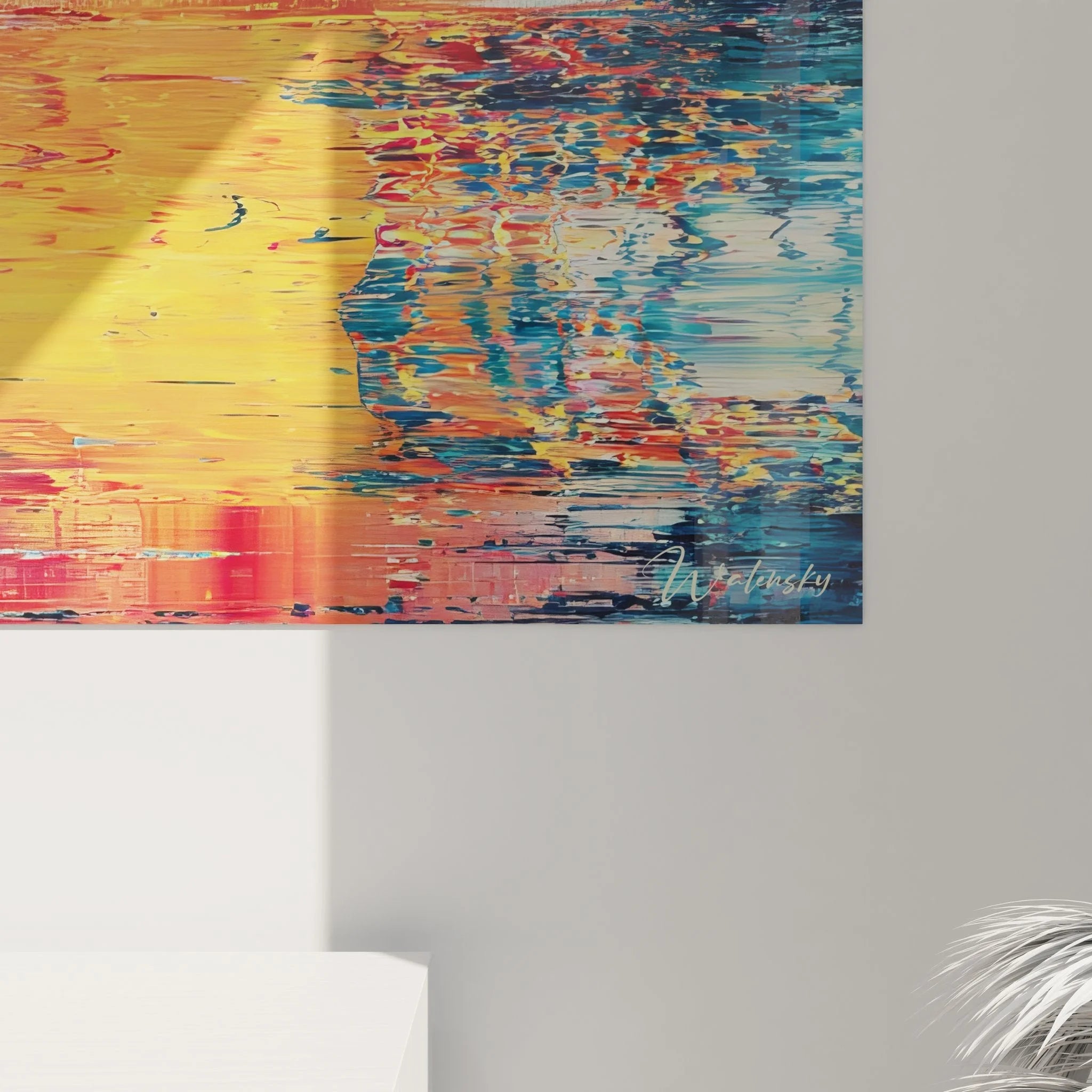 Gesamtansicht abstraktes Wandbild Spachteltechnik mit harmonischen Farbübergängen