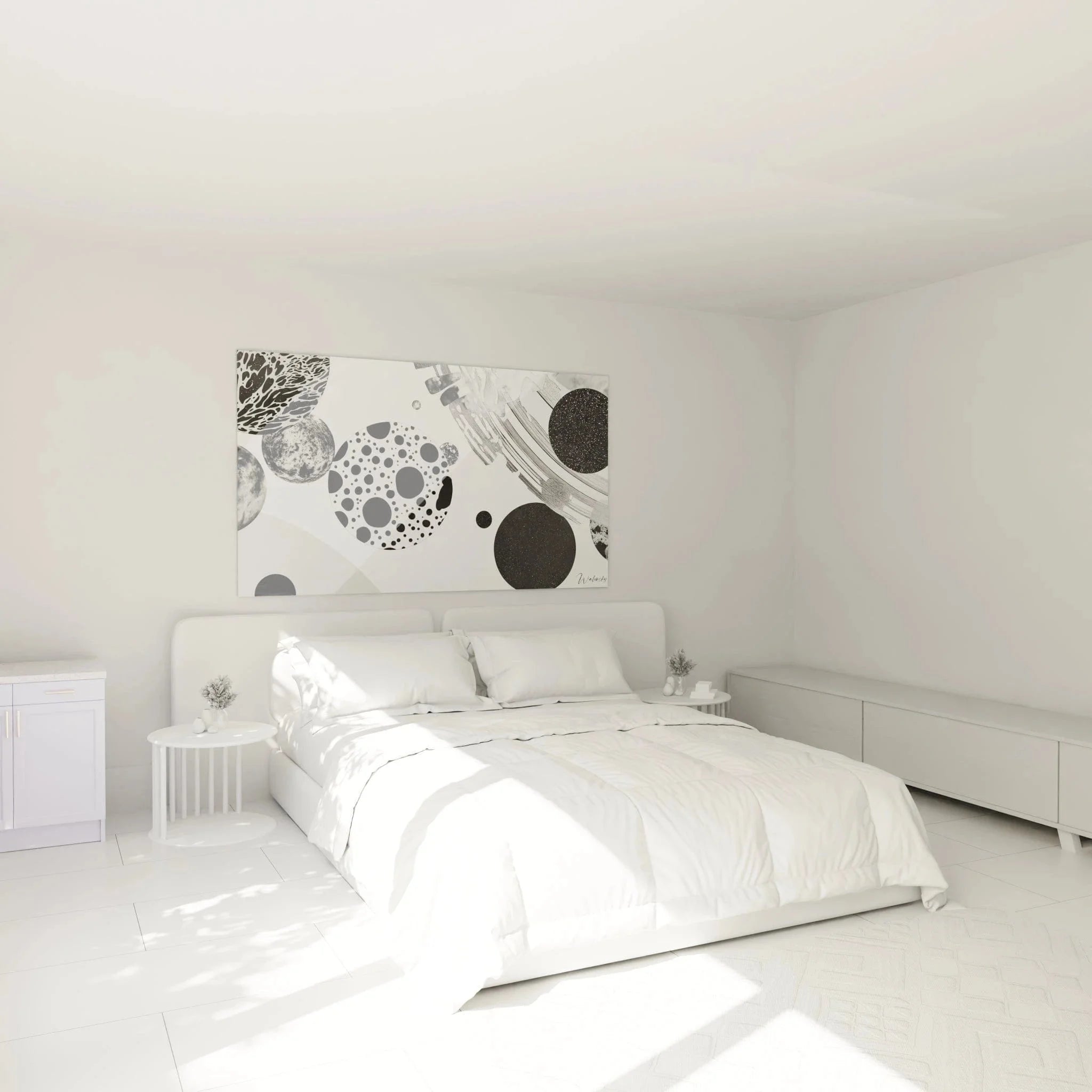 Abstraktes Wandbild Dalmatiner-Stil Schlafzimmer Dekoration schwarz-weiß gepunktete Wandkunst