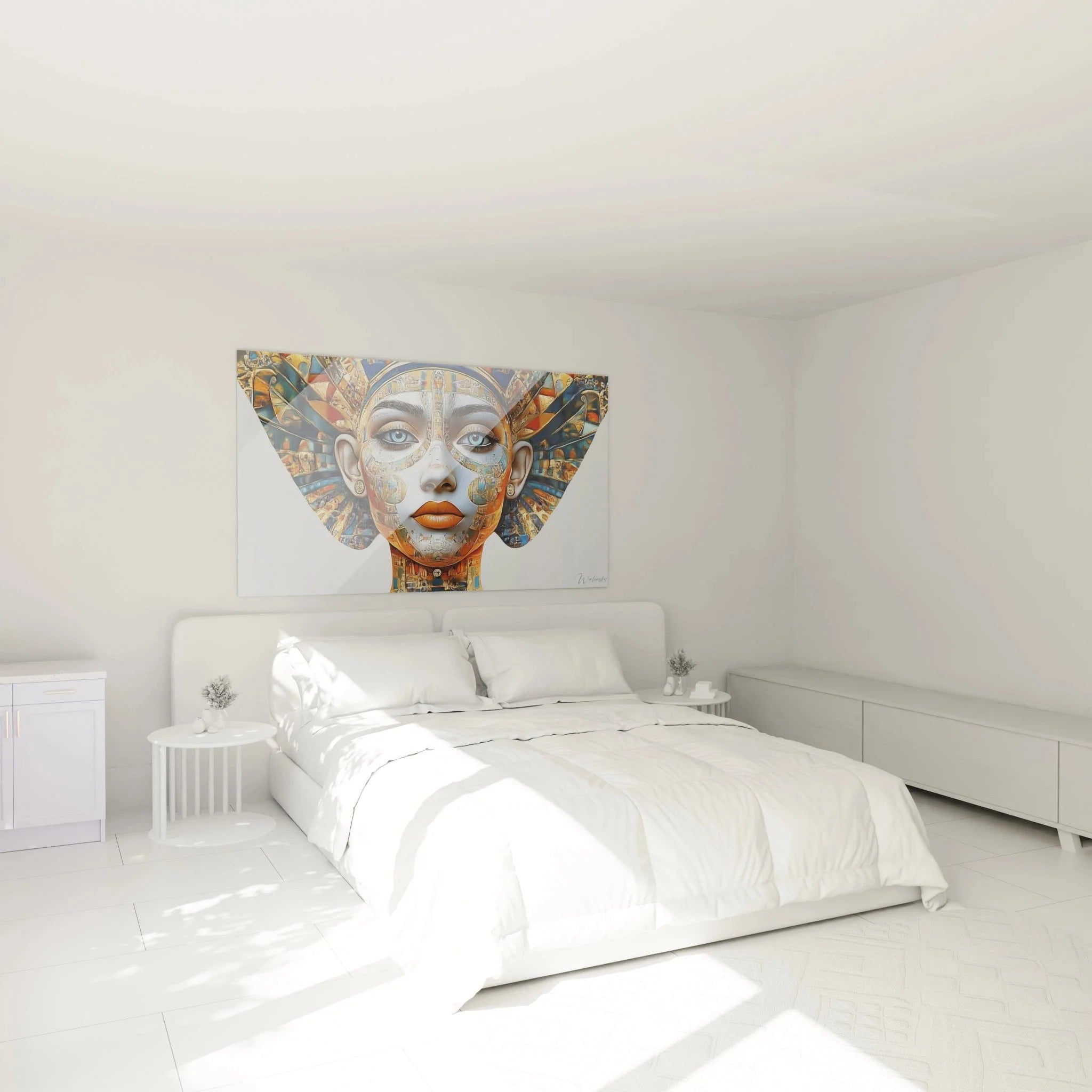 Ägyptische Göttin Wandbild im Schlafzimmer als stilvolle Wanddekoration mit mystischen Motiven