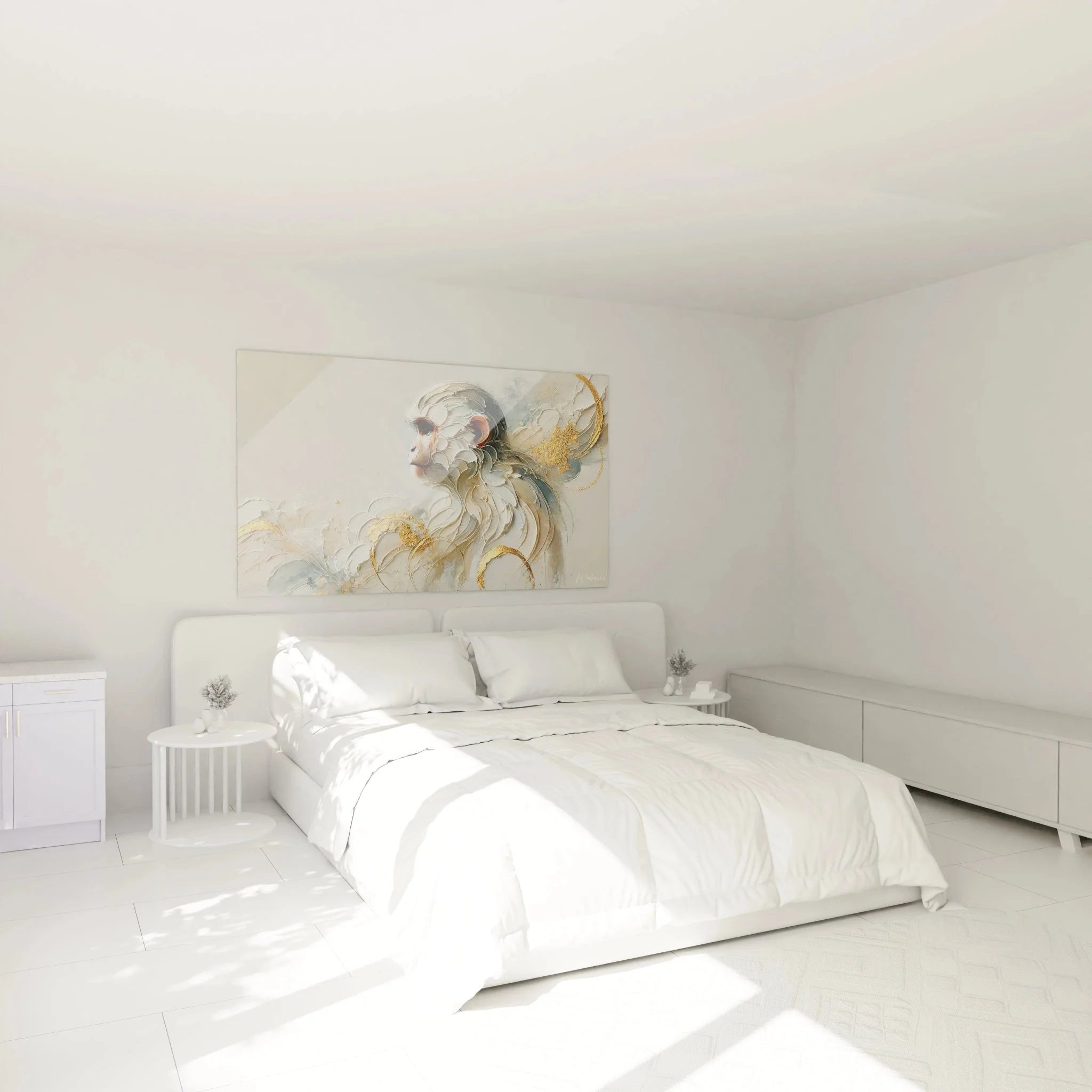 Modernes Affen Wandbild mit goldenen Details als stilvolle Schlafzimmer Dekoration