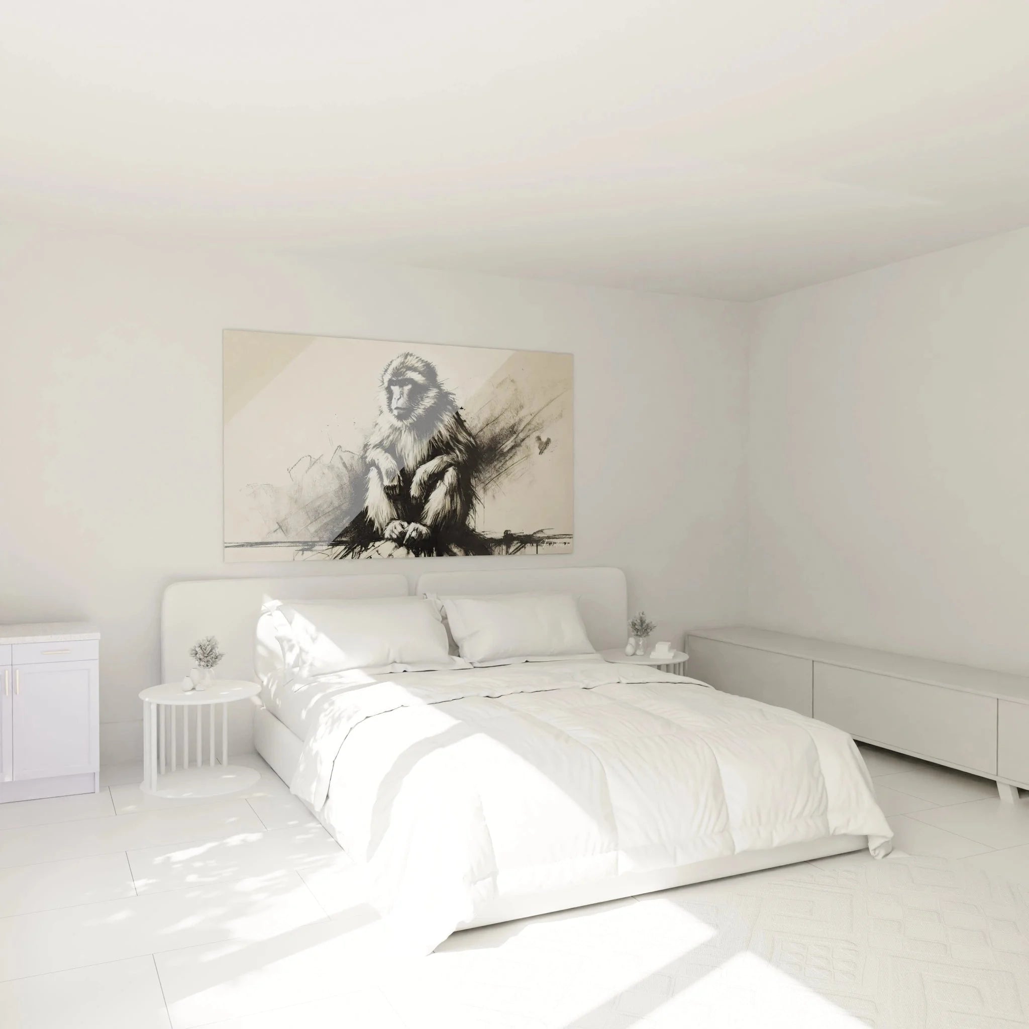 Affen Wandbild im Schlafzimmer, schwarz-weiß Primaten Kunstdruck als moderne Wanddekoration
