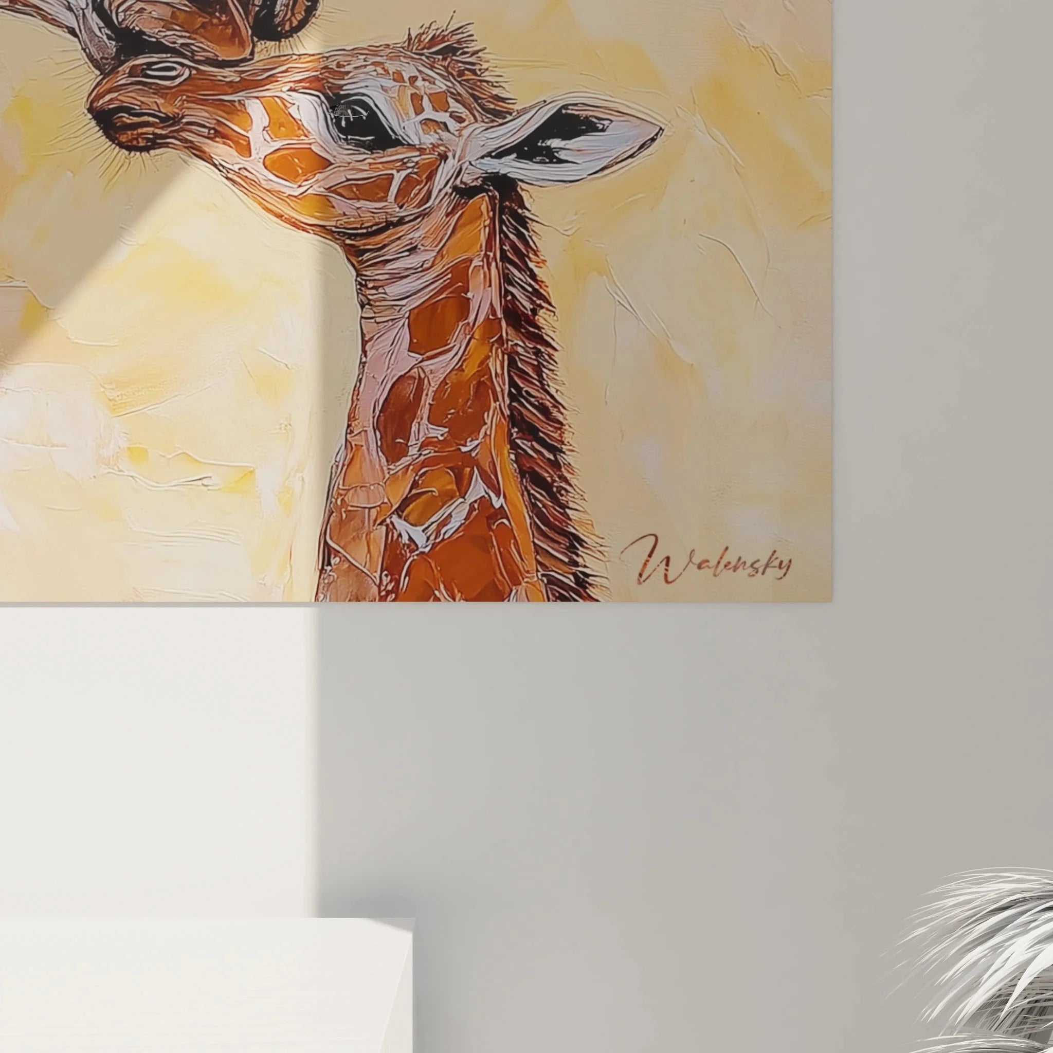 Komplettansicht Wandbild Giraffen Familie - Premium Leinwanddruck Afrika Tiermotiv Sonnenuntergang