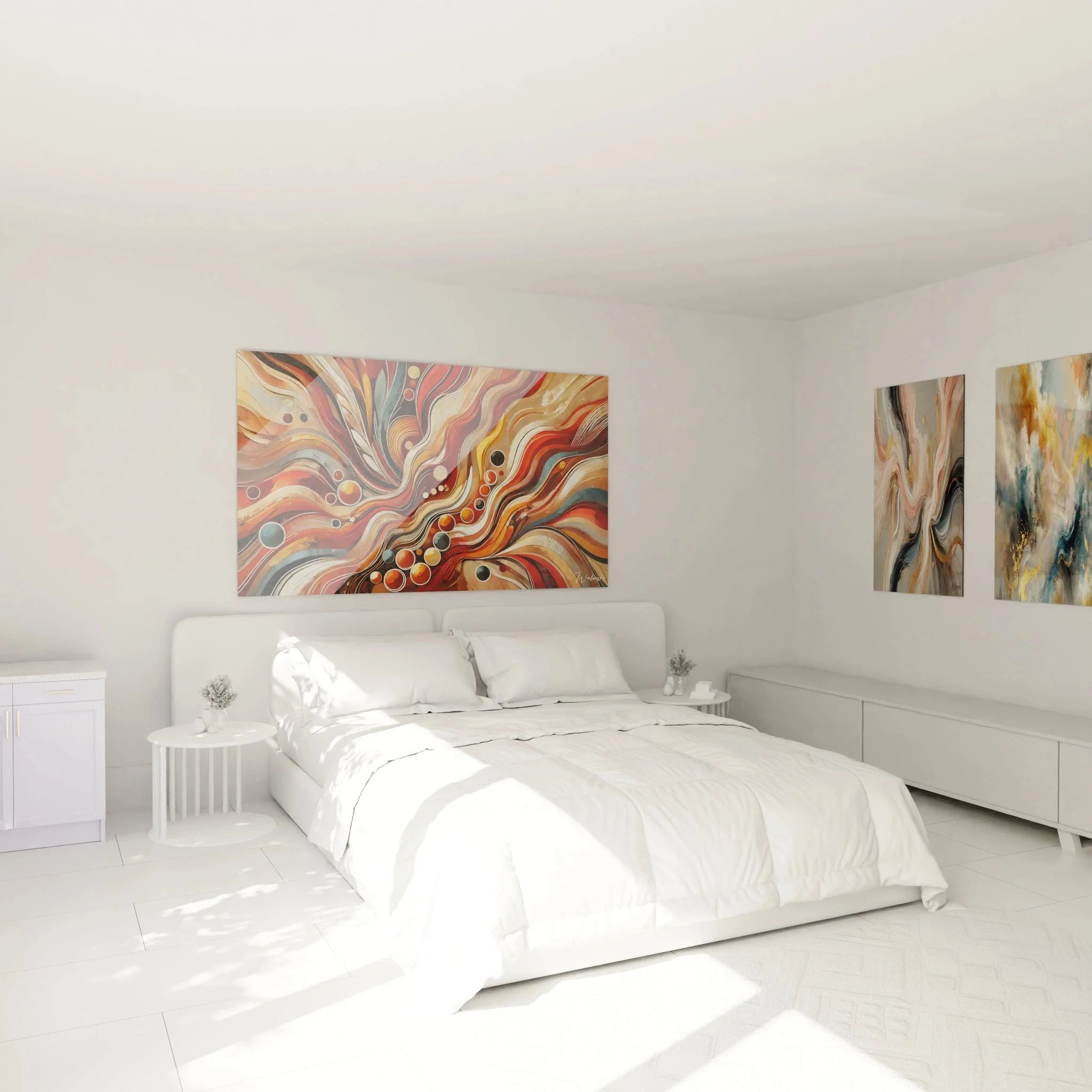 Abstrakte Afrika Wandkunst im Schlafzimmer - warme Erdtöne für gemütliche Atmosphäre