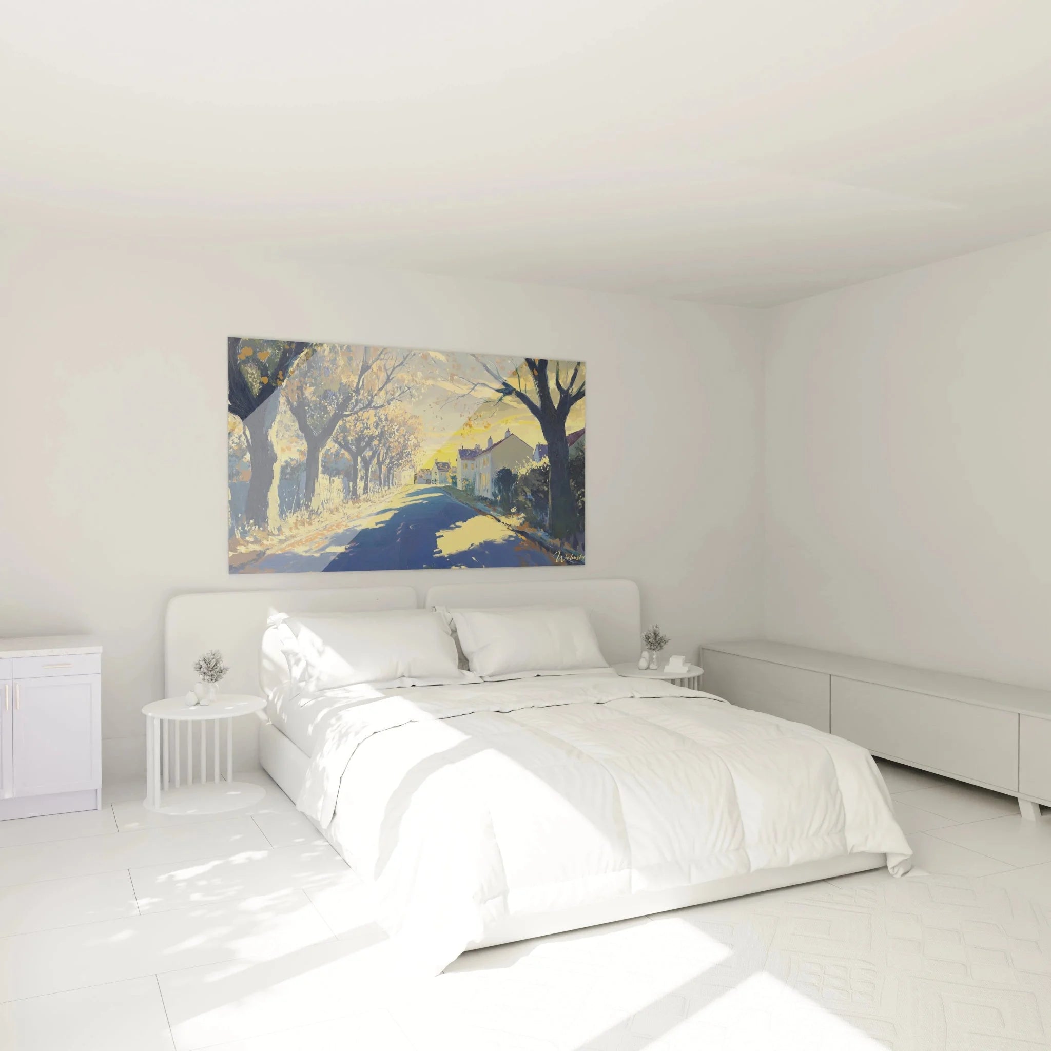 Alfred Sisley Herbststraße Wandbild im Schlafzimmer, impressionistische Landschaft mit warmen Herbsttönen als Dekoration