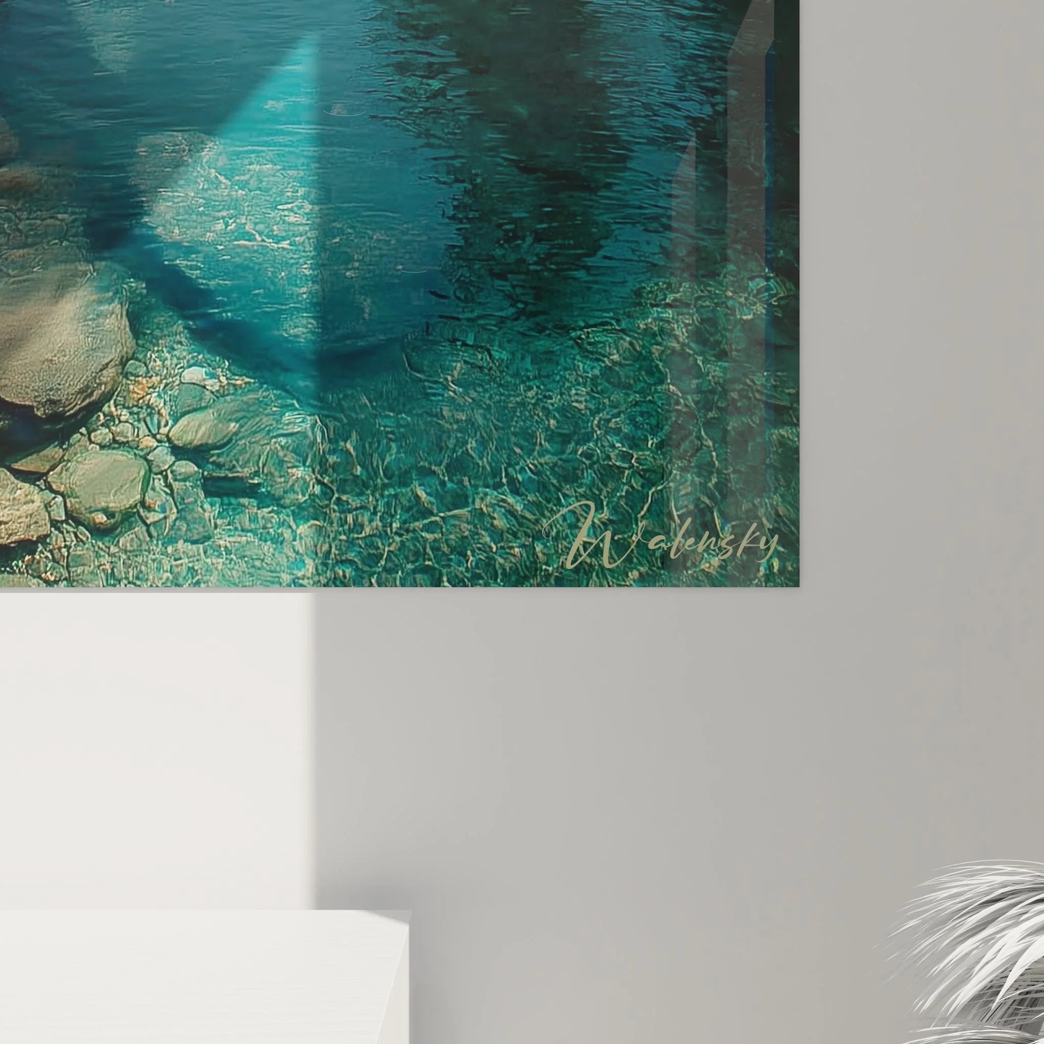 Gesamtansicht Alpensee Wandbild XXL, majestätische Berglandschaft mit türkisem Wasser als Wanddekoration