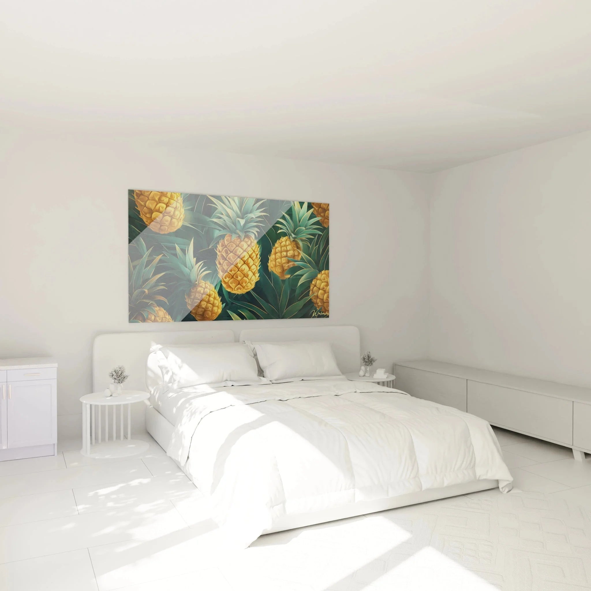 Ananas Wandbild XXL im Schlafzimmer als tropische Wanddekoration mit exotischem Flair