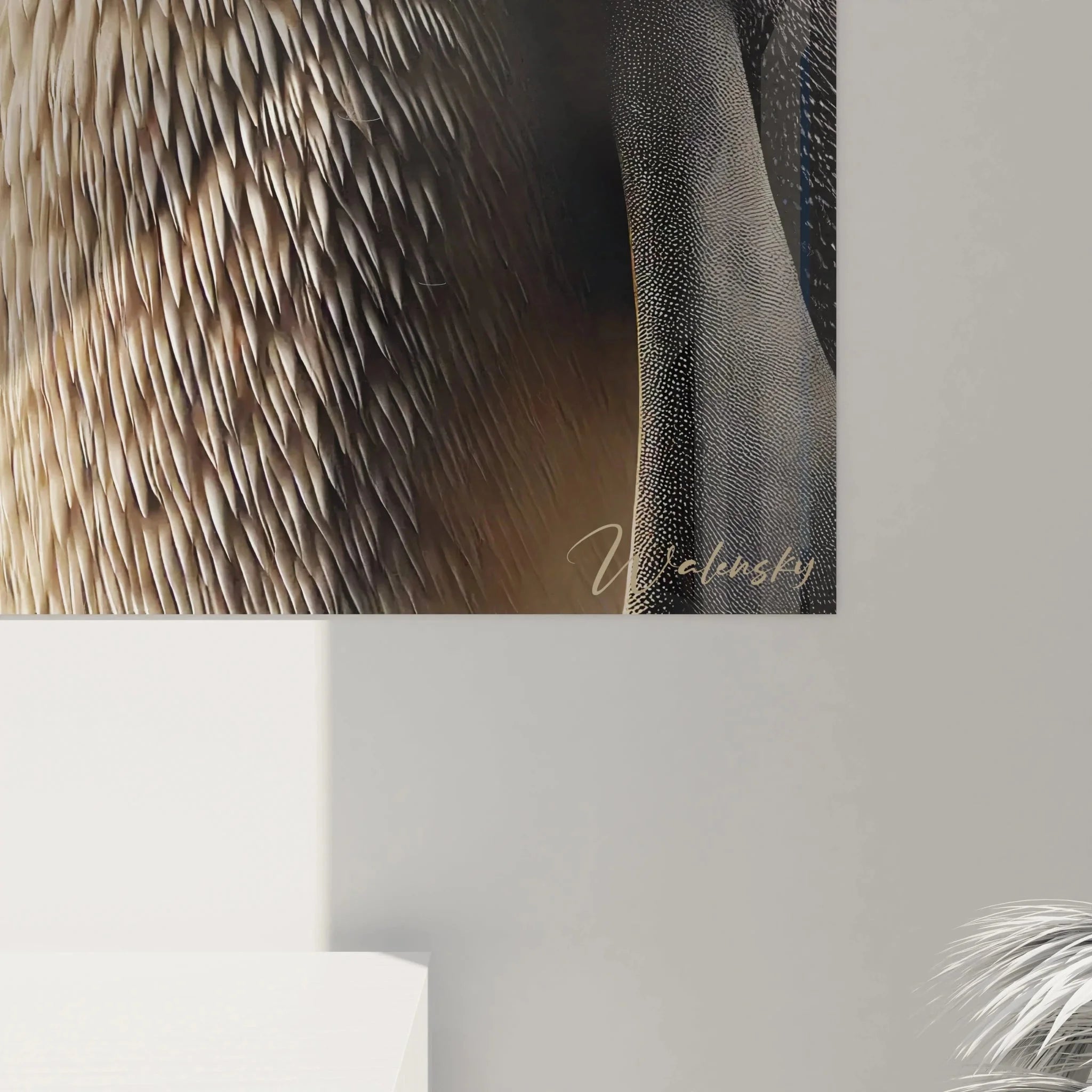 Gesamtansicht Pinguin Wandbild - elegante Antarktis Dekoration mit warmem Farbkonzept für Wohnräume