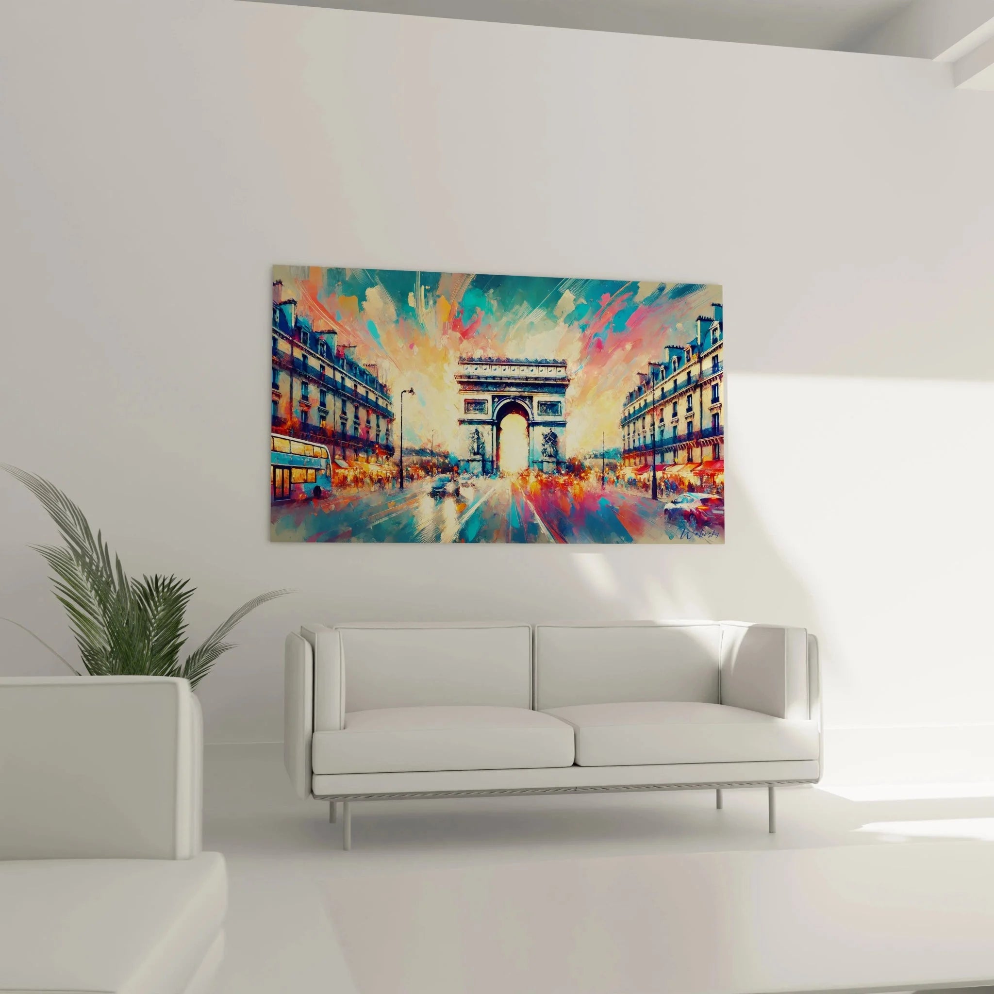 Detailansicht Arc de Triomphe Wandkunst mit expressiven Pinselstrichen und Farbverläufen