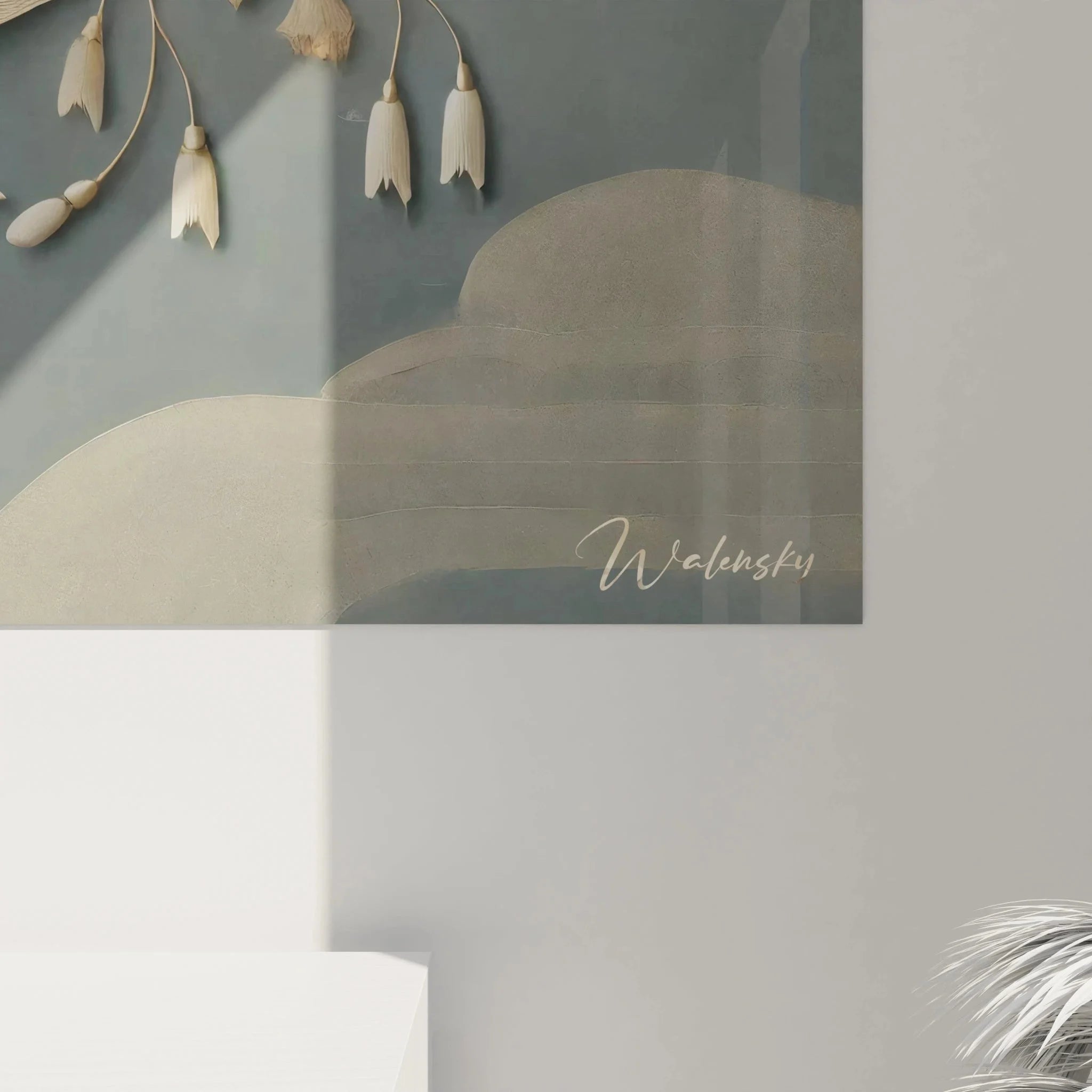 Gesamtansicht asiatisches Wandbild mit zwei Koi Fischen und floralen Elementen in 3D Optik