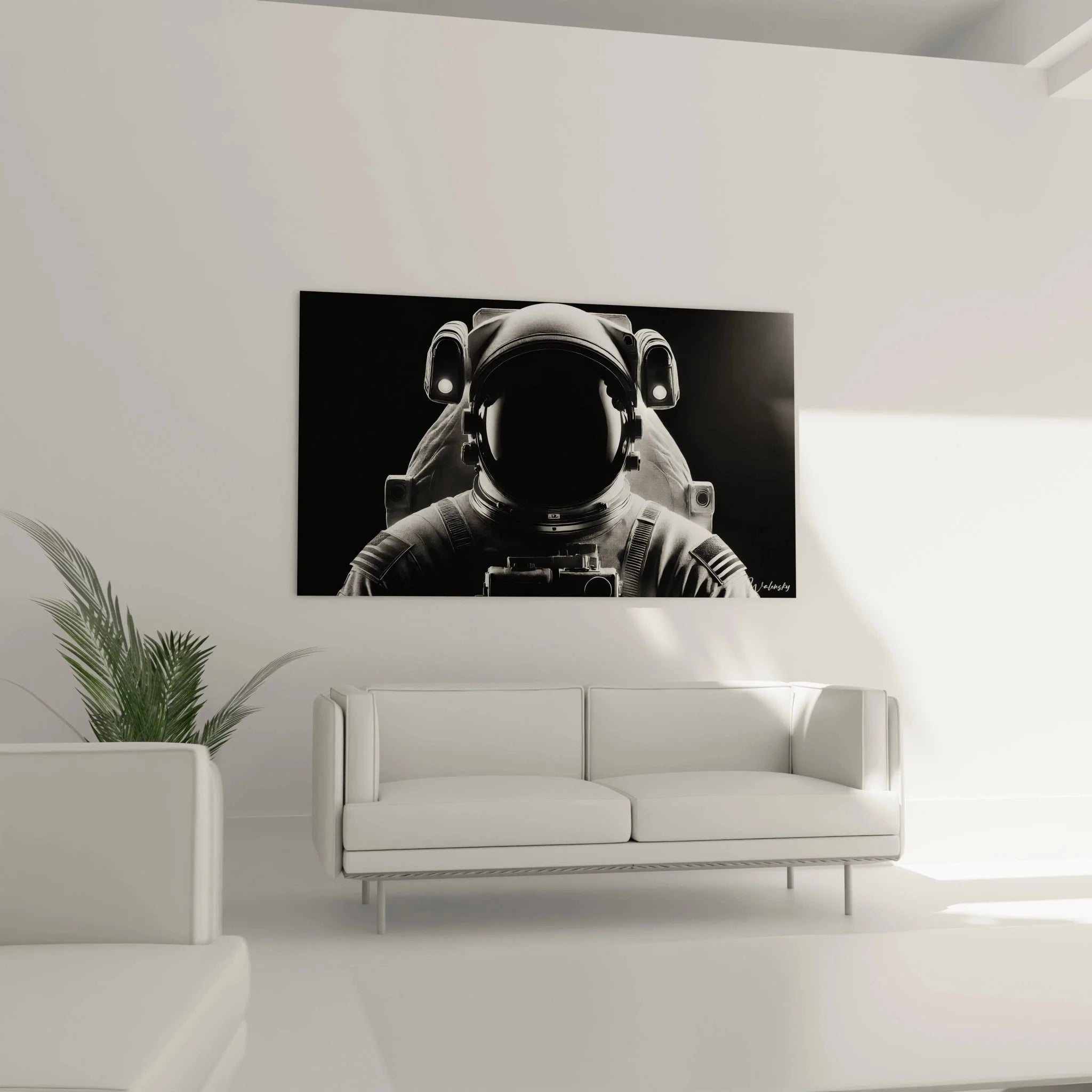 Detailansicht Astronaut Helm mit technischen Elementen, Premium Wandbild Schwarz-Weiß