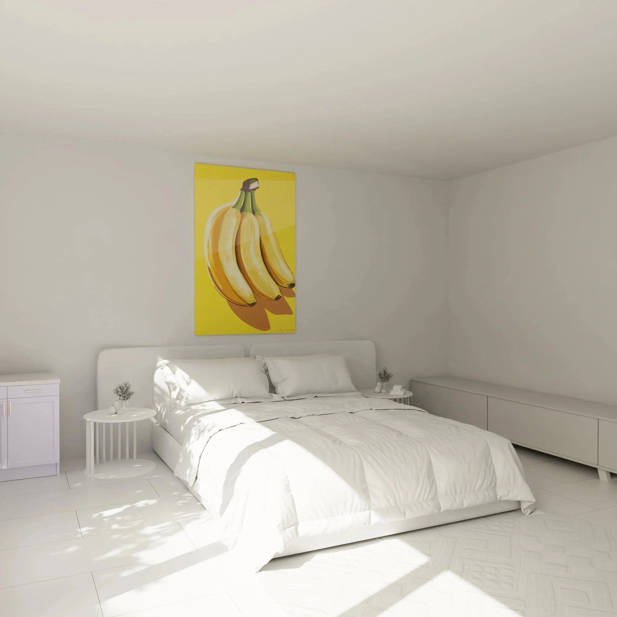 Bananen Wandbild XXL im Schlafzimmer Ambiente gelbe Pop Art Wanddekoration