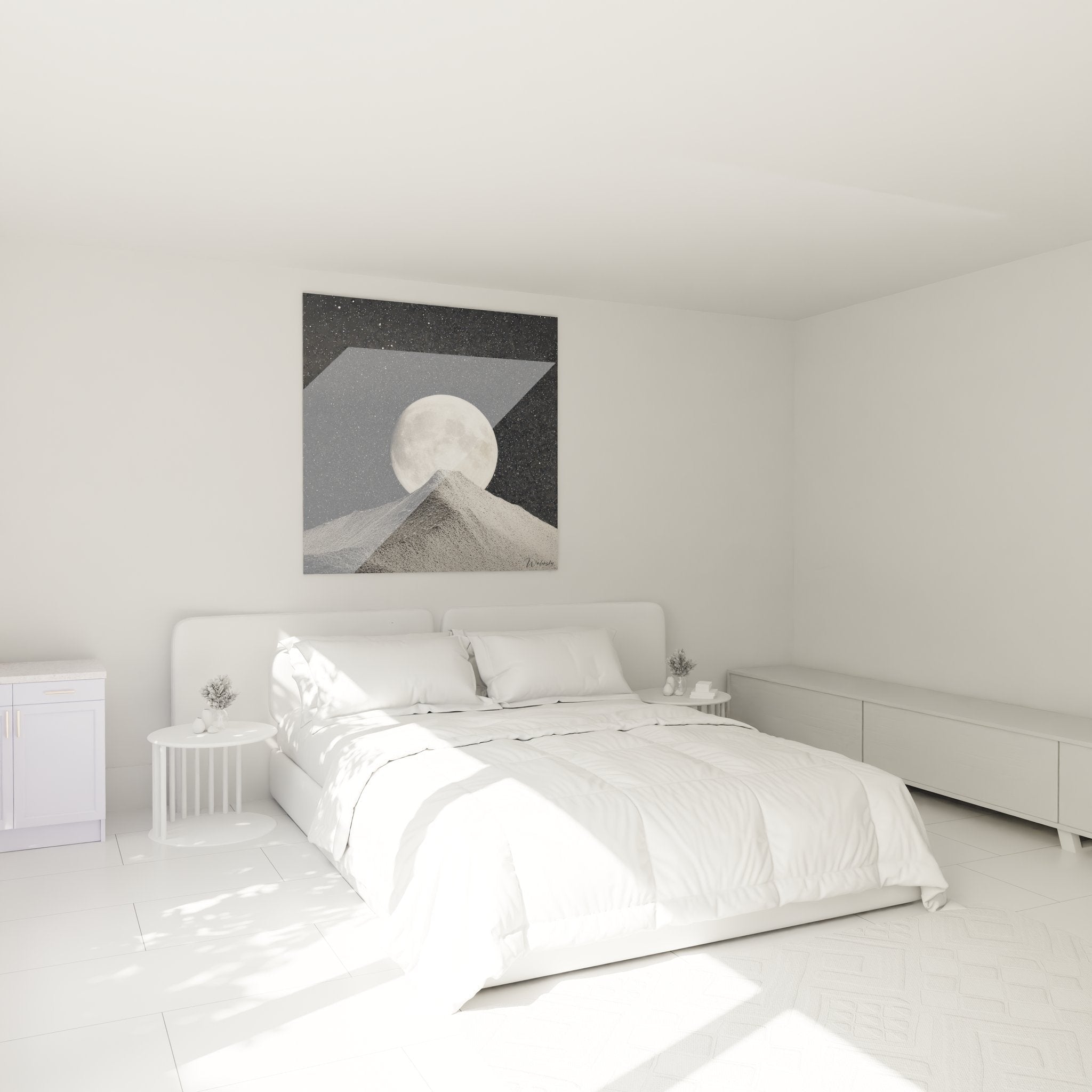 Mondlandschaft Wandbild im Schlafzimmer schafft beruhigende nächtliche Atmosphäre