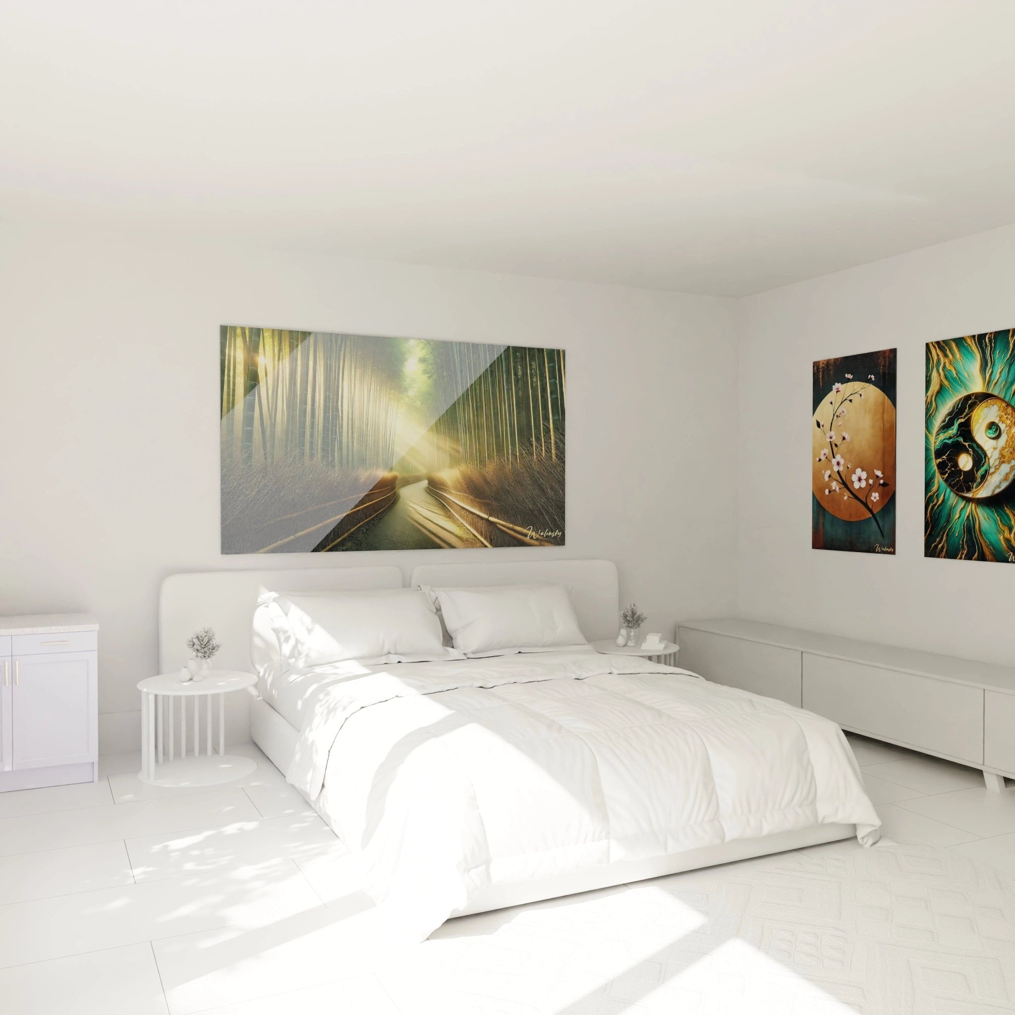 Bambuswald Wandbild im Schlafzimmer - Beruhigende Atmosphäre mit Naturmotiv