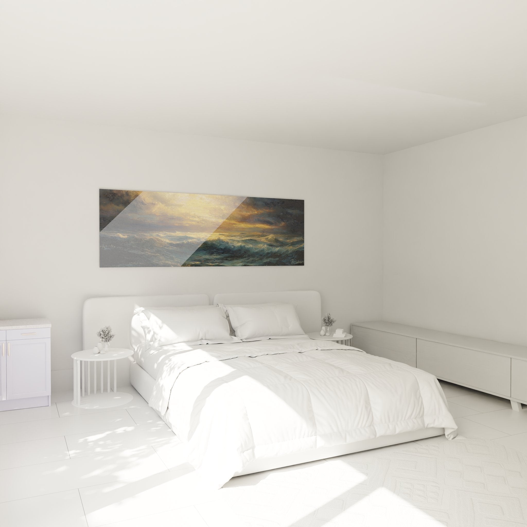 Wandbild stürmisches Meer im Schlafzimmer - beruhigende Meereslandschaft als Wanddekoration