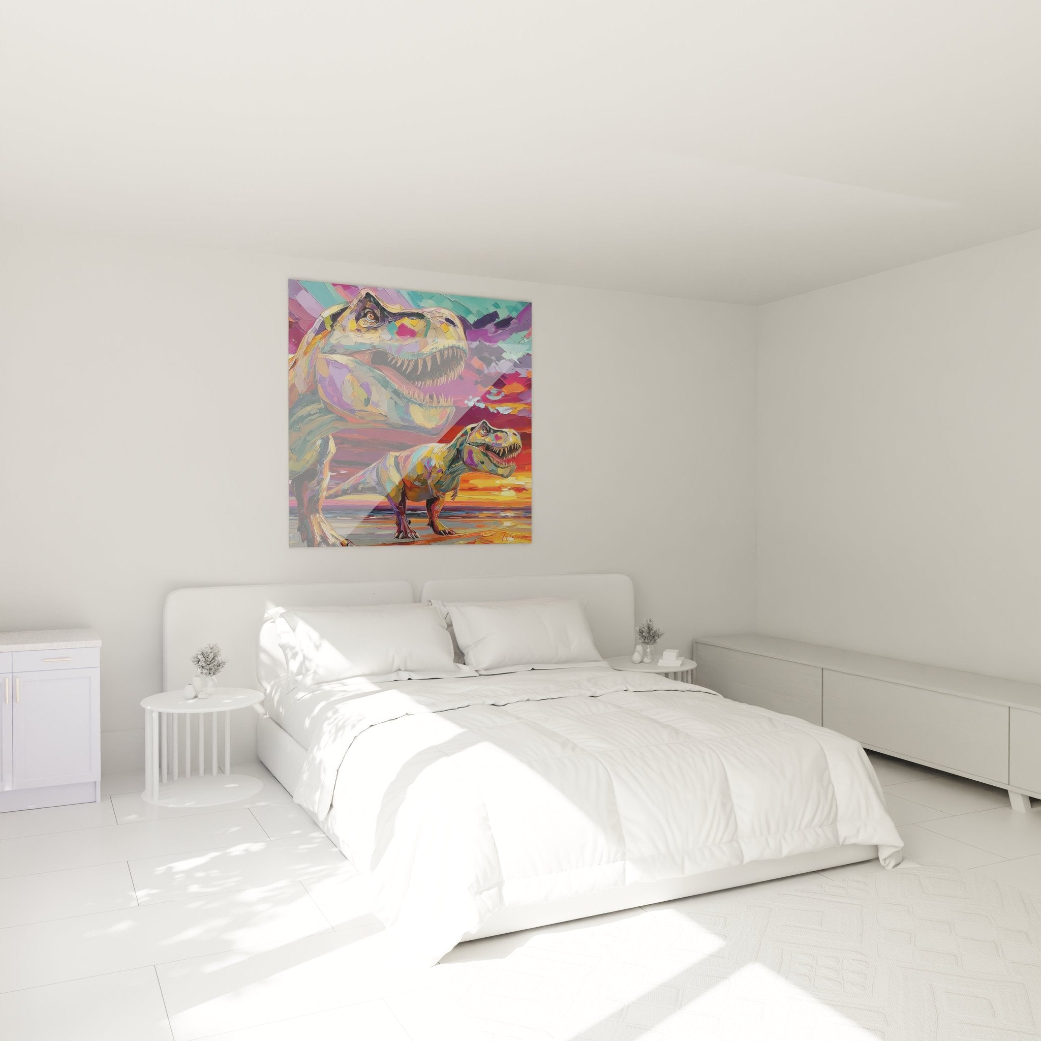 T-Rex Dinosaurier Wandbild als moderne Kinderzimmer Dekoration in farbenfroher Gestaltung