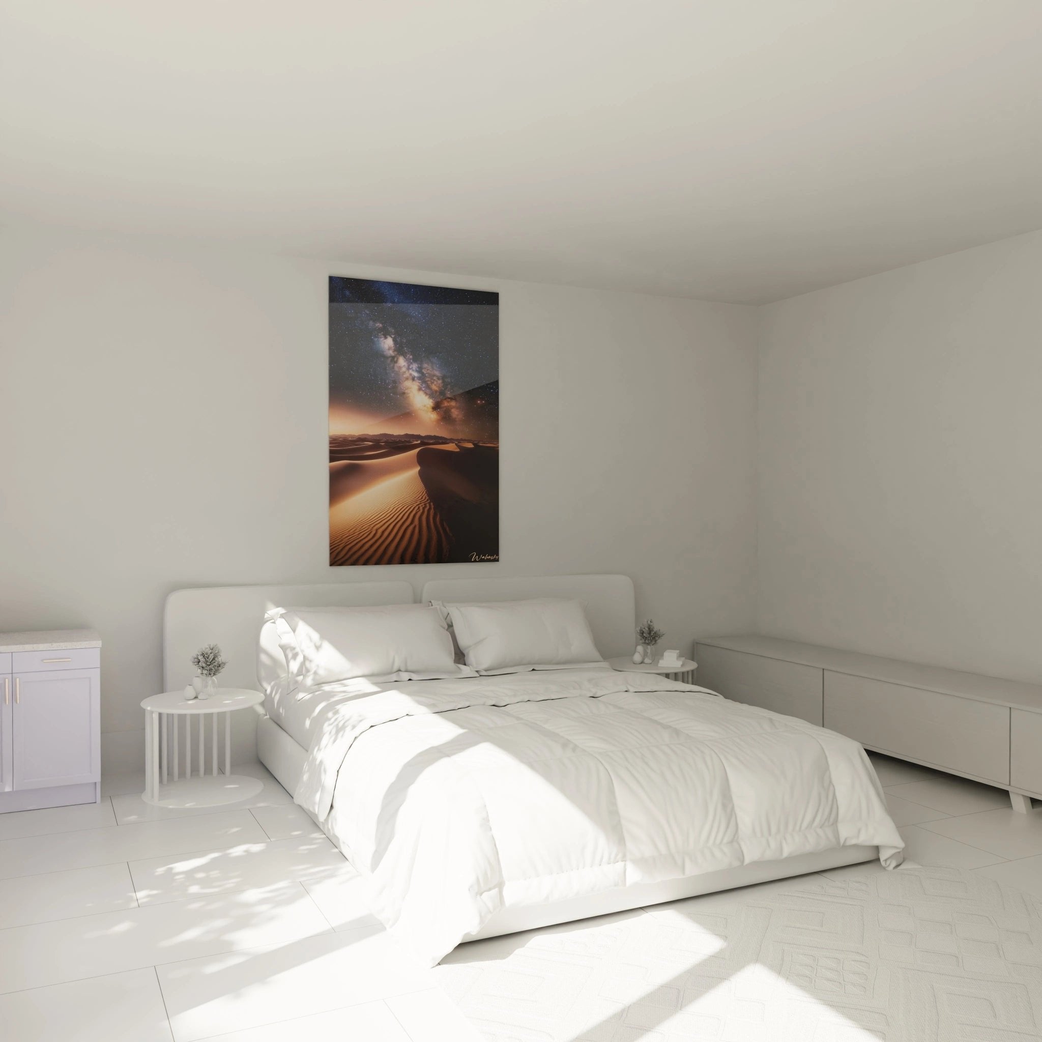 Wüste Milchstraße Wandbild im modernen Schlafzimmer als beruhigende Wanddekoration