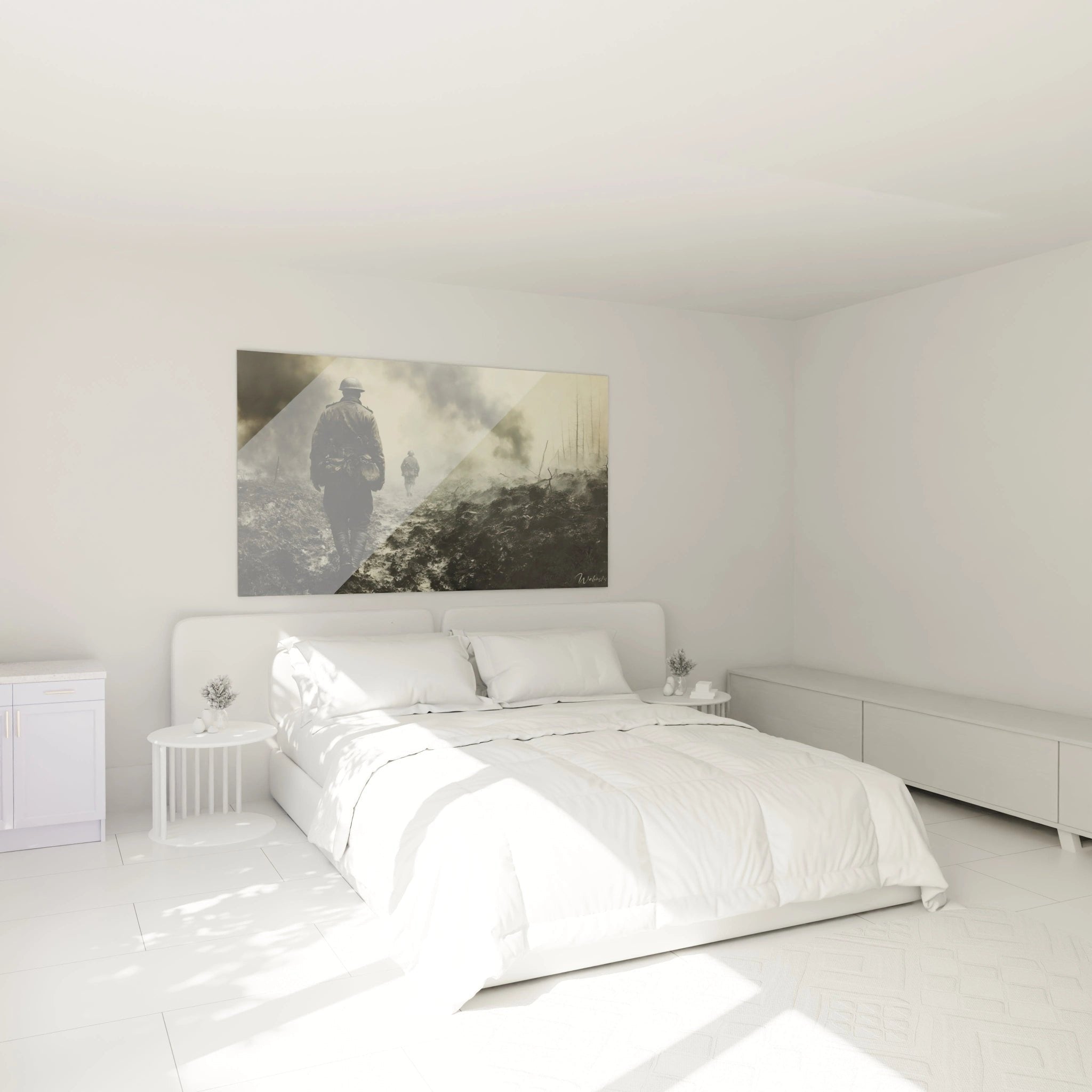 Historisches Wandbild Soldaten Erster Weltkrieg als stilvolle Wanddekoration im modernen Schlafzimmer
