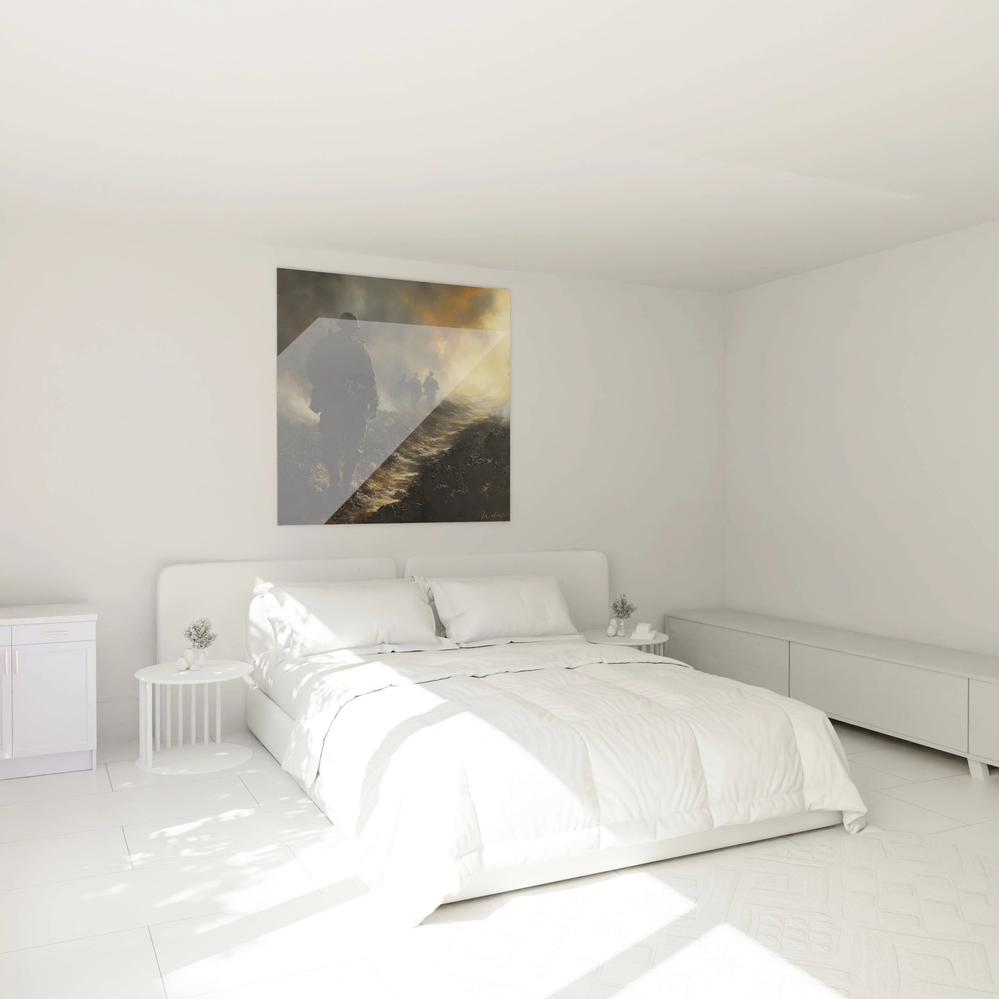 Atmosphärisches Wandbild Erster Weltkrieg Grabenszene als Dekoration im Schlafzimmer