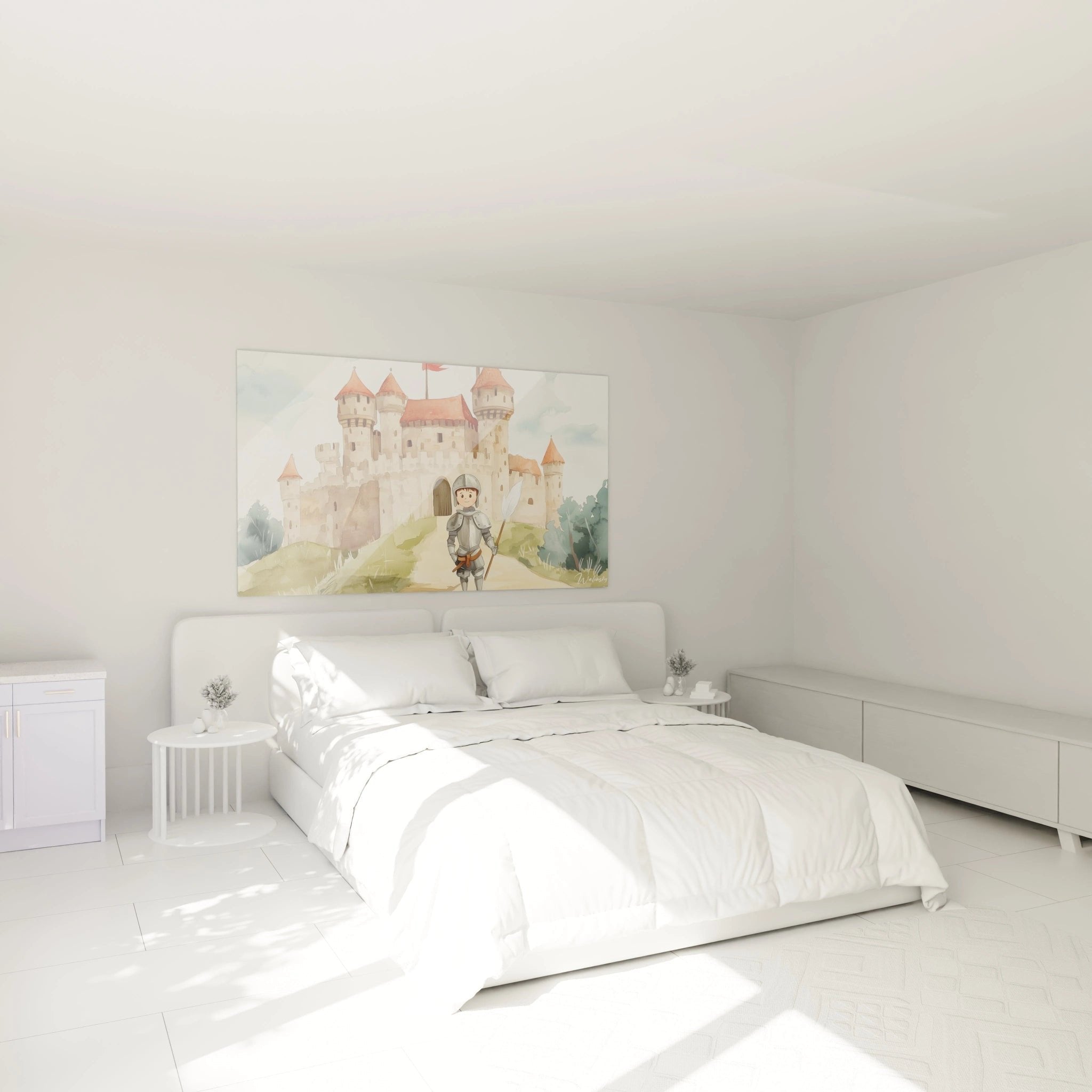 Ritter Wandbild als stilvolle Dekoration im Kinderzimmer mit mittelalterlichem Burgmotiv