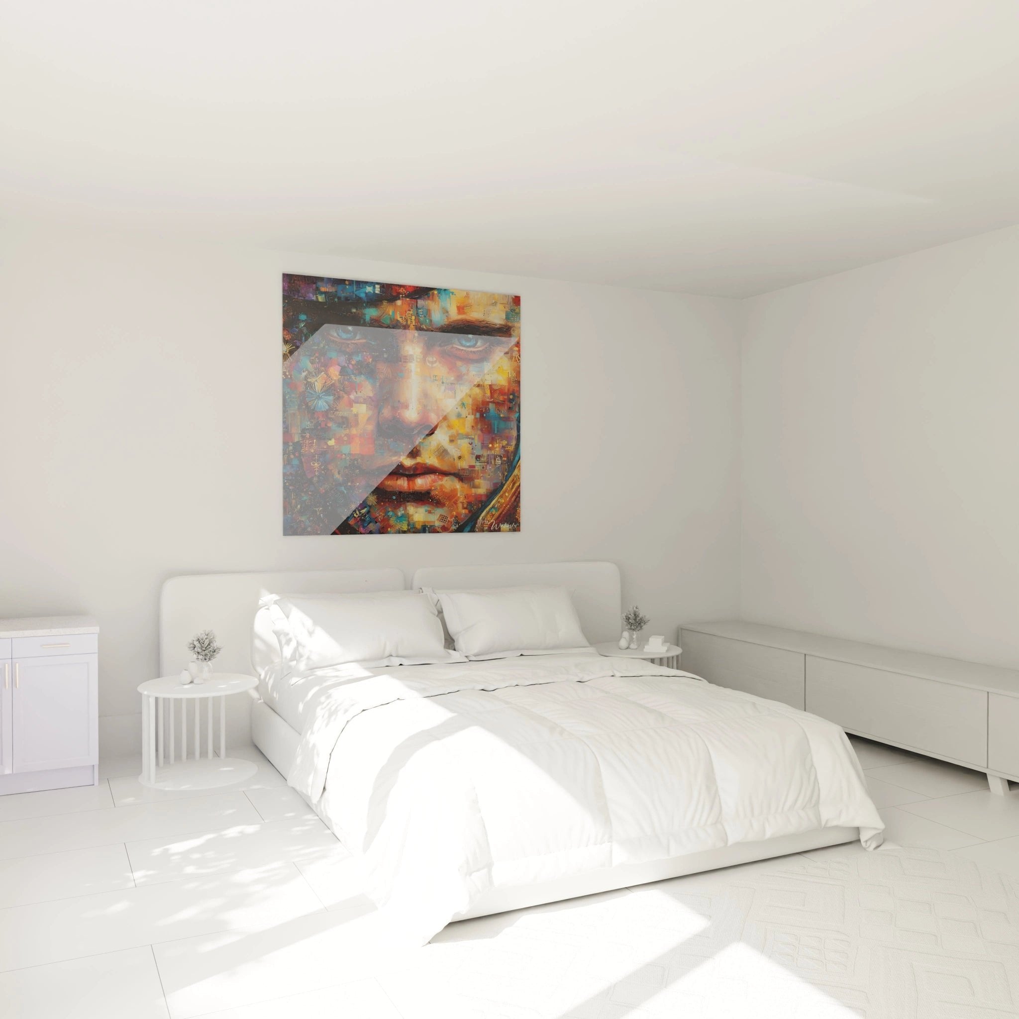 Modernes Wandbild abstrakte Frau als stilvolle Dekoration im Schlafzimmer mit warmer Atmosphäre