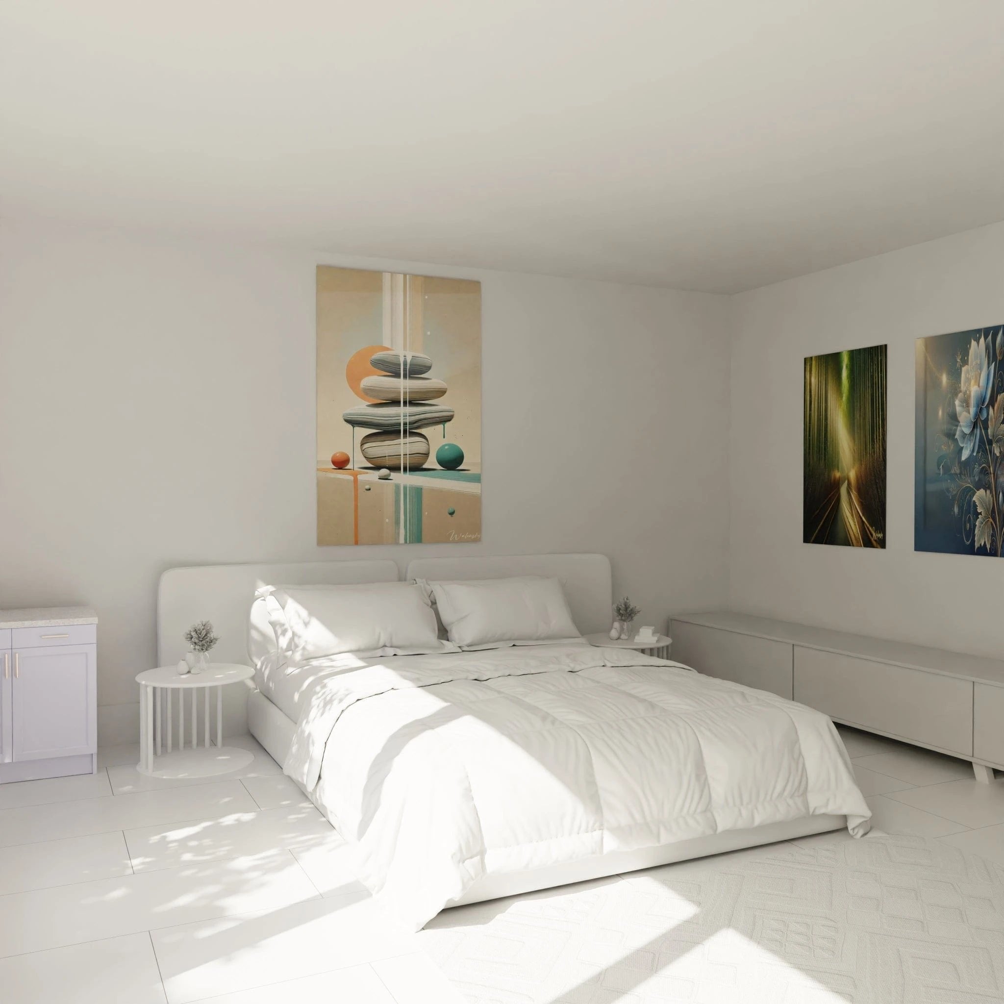 Zen-Steine Wandbild im Schlafzimmer, beruhigende Dekoration für entspannende Atmosphäre