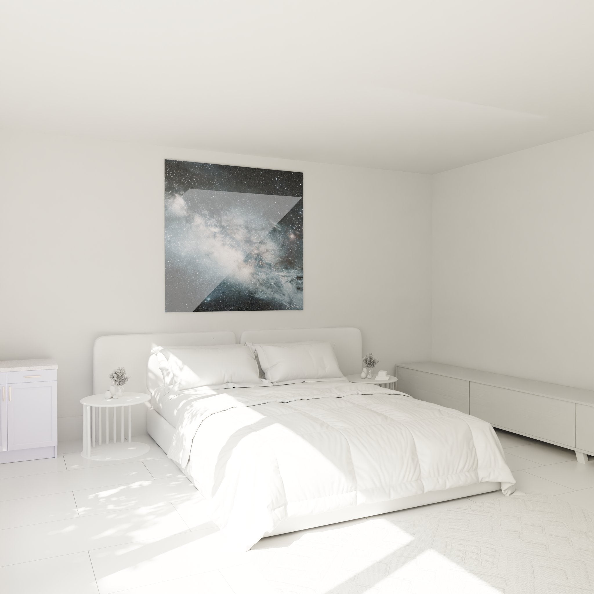 Milchstraße Wandbild im Schlafzimmer schafft entspannende Atmosphäre mit kosmischem Sternenband