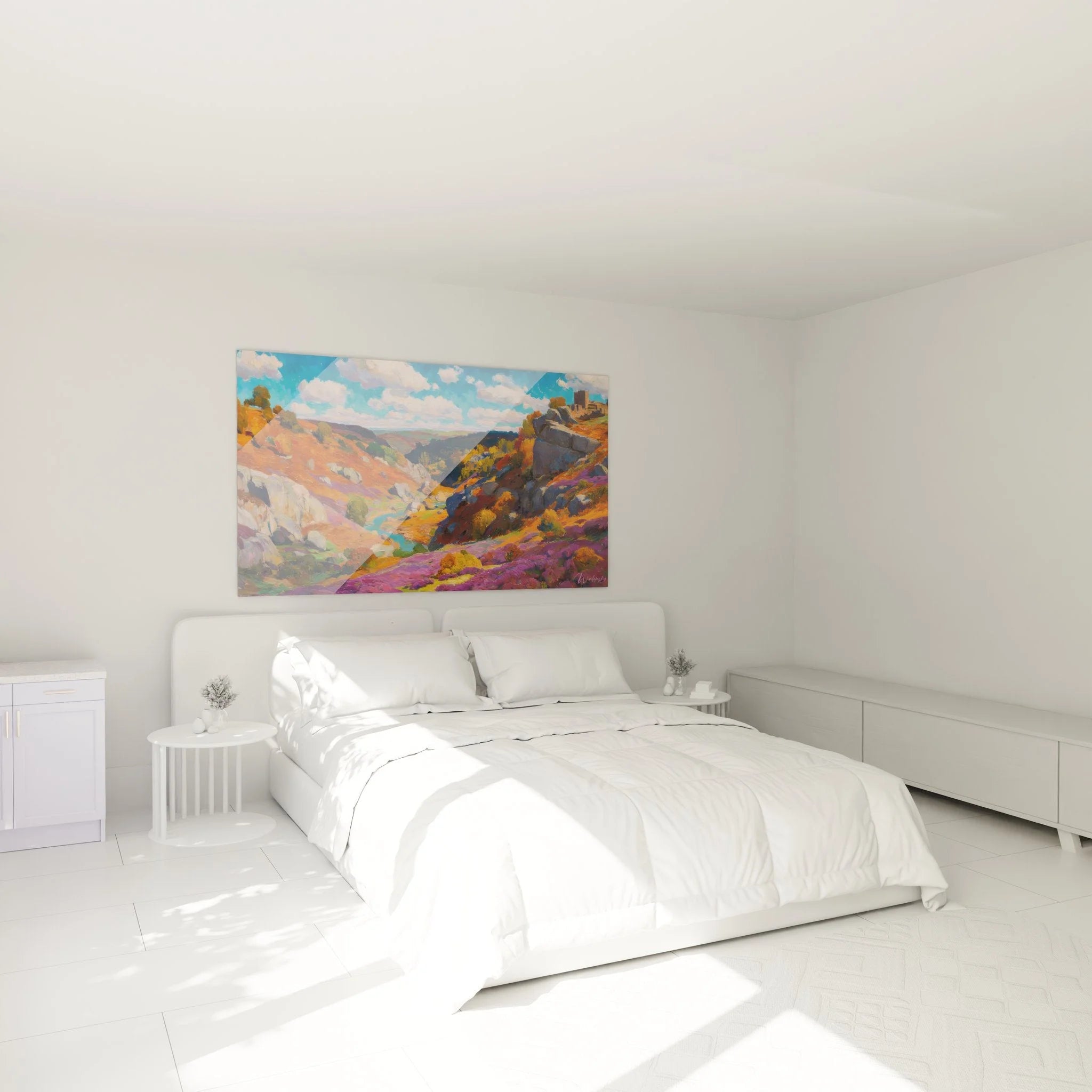 Bergschlucht Wanddeko im Schlafzimmer - farbenfrohe Canyon-Kunst als Wandbild XXL