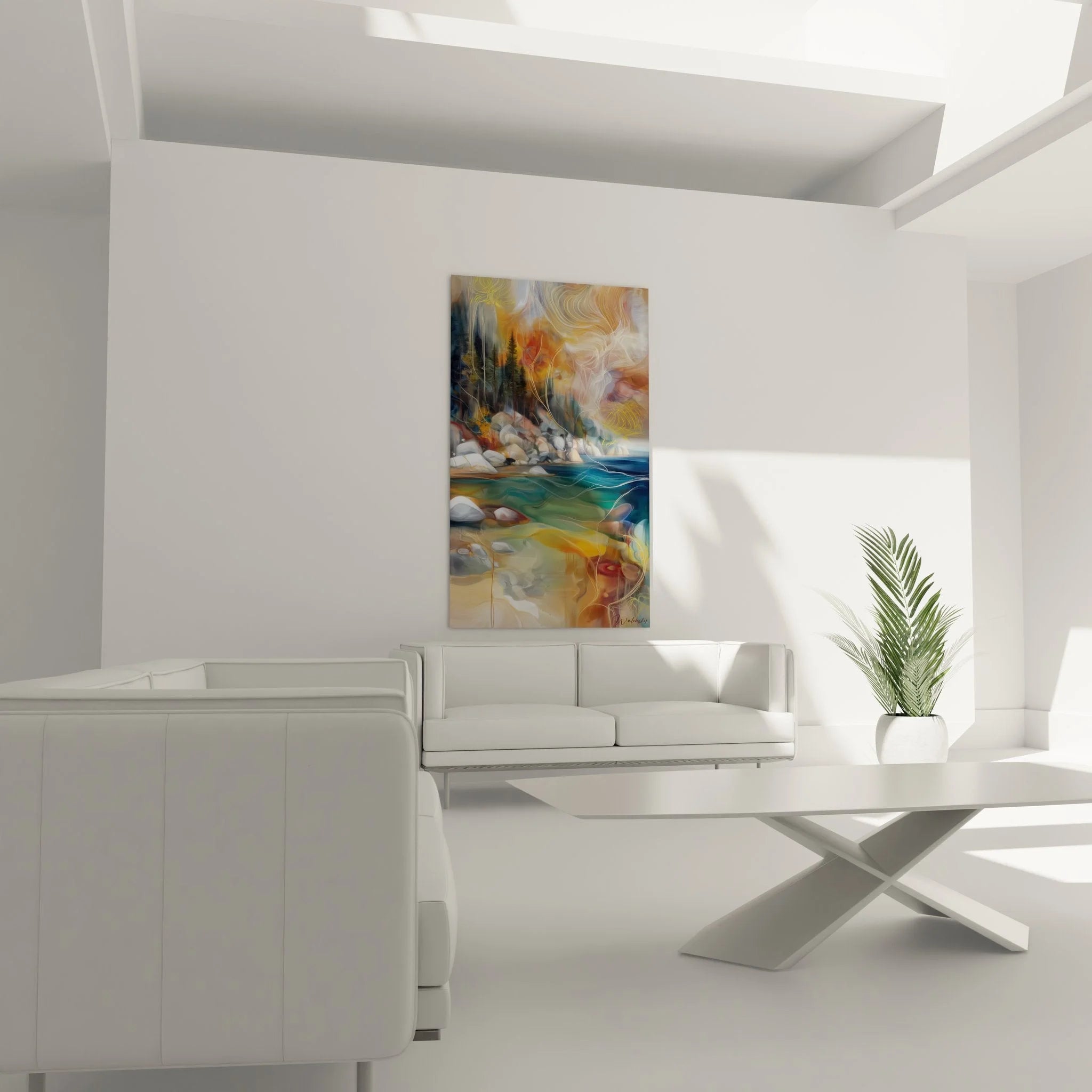 Nahaufnahme Bergsee Wandbild zeigt Details der abstrakten Felsen und Wasserreflexionen