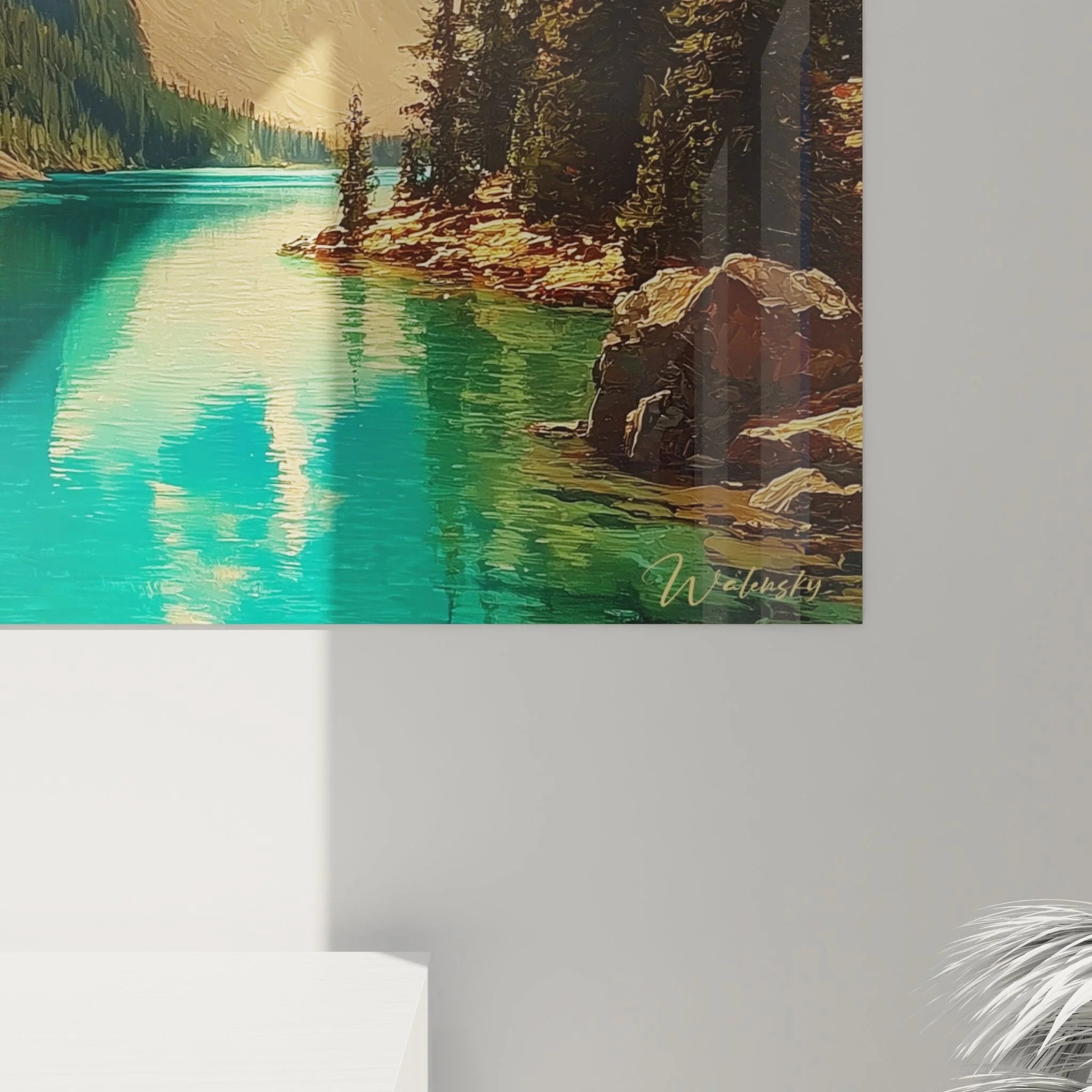 Komplettansicht Wandbild Bergsee XXL - Alpine Berglandschaft mit türkisem See Gesamtbild