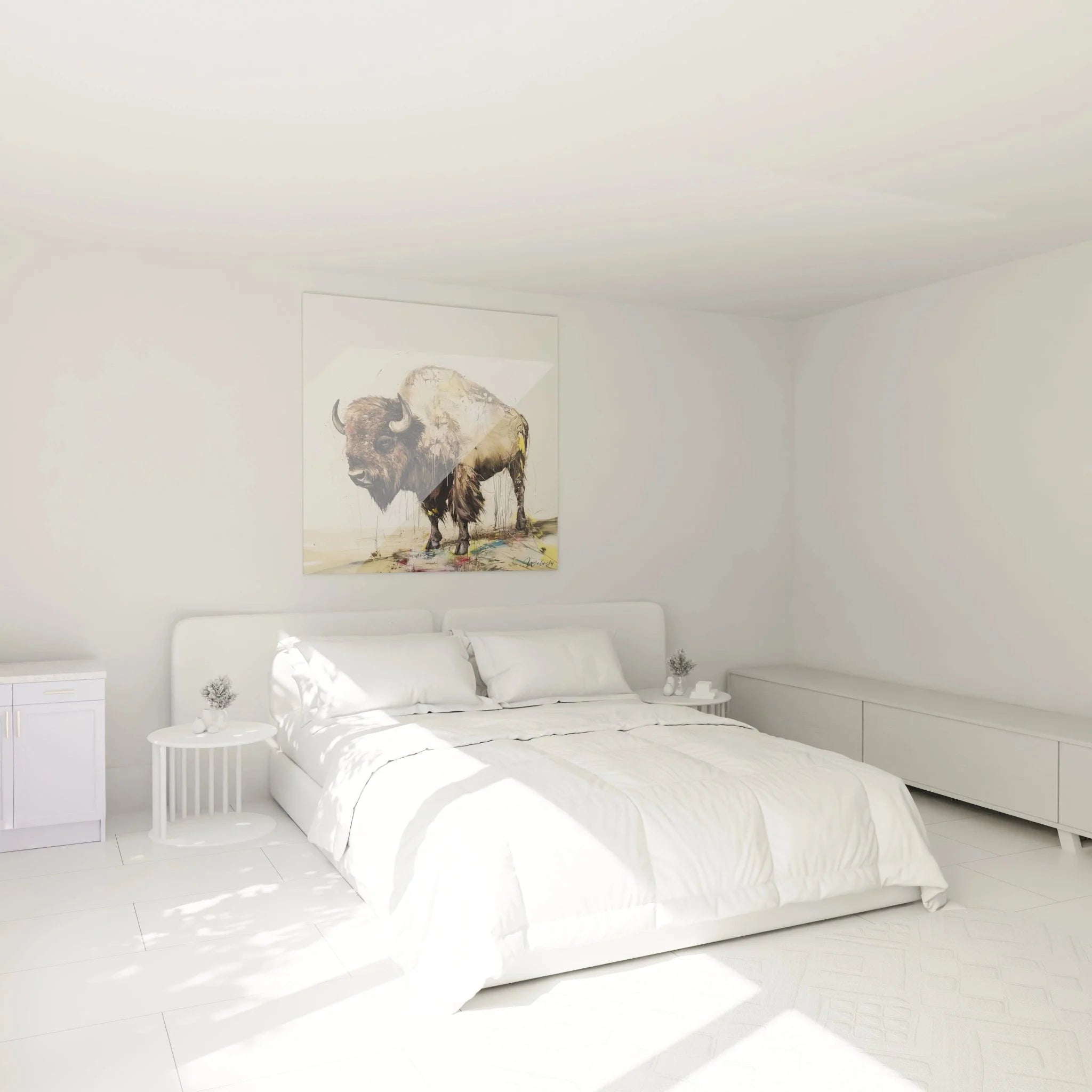Bison Leinwandbild im Schlafzimmer - Beruhigende Wildtier-Wanddekoration in warmen Erdtönen