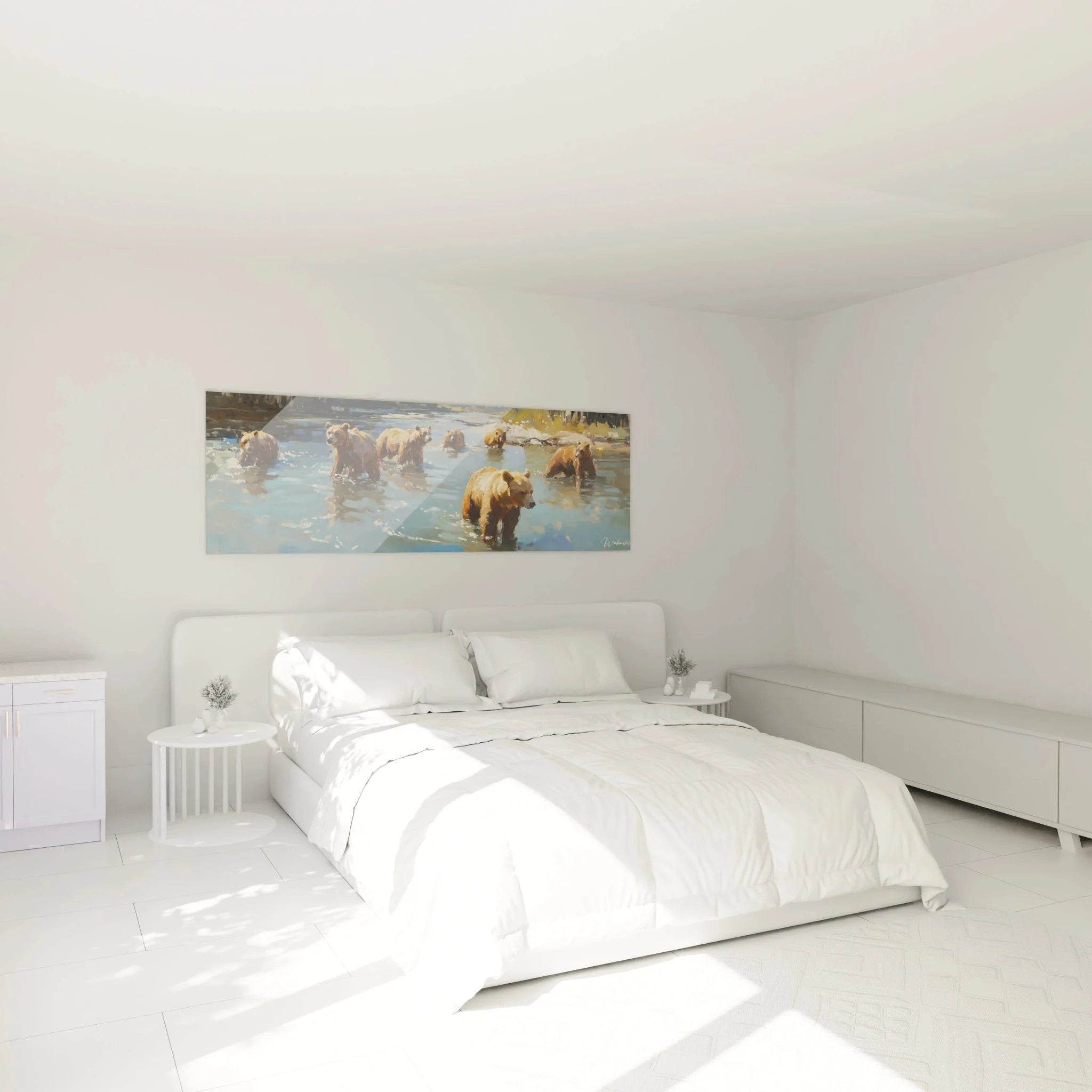 Braunbären Familie Wandbild im Schlafzimmer - Harmonische Natur Dekoration XXL Format