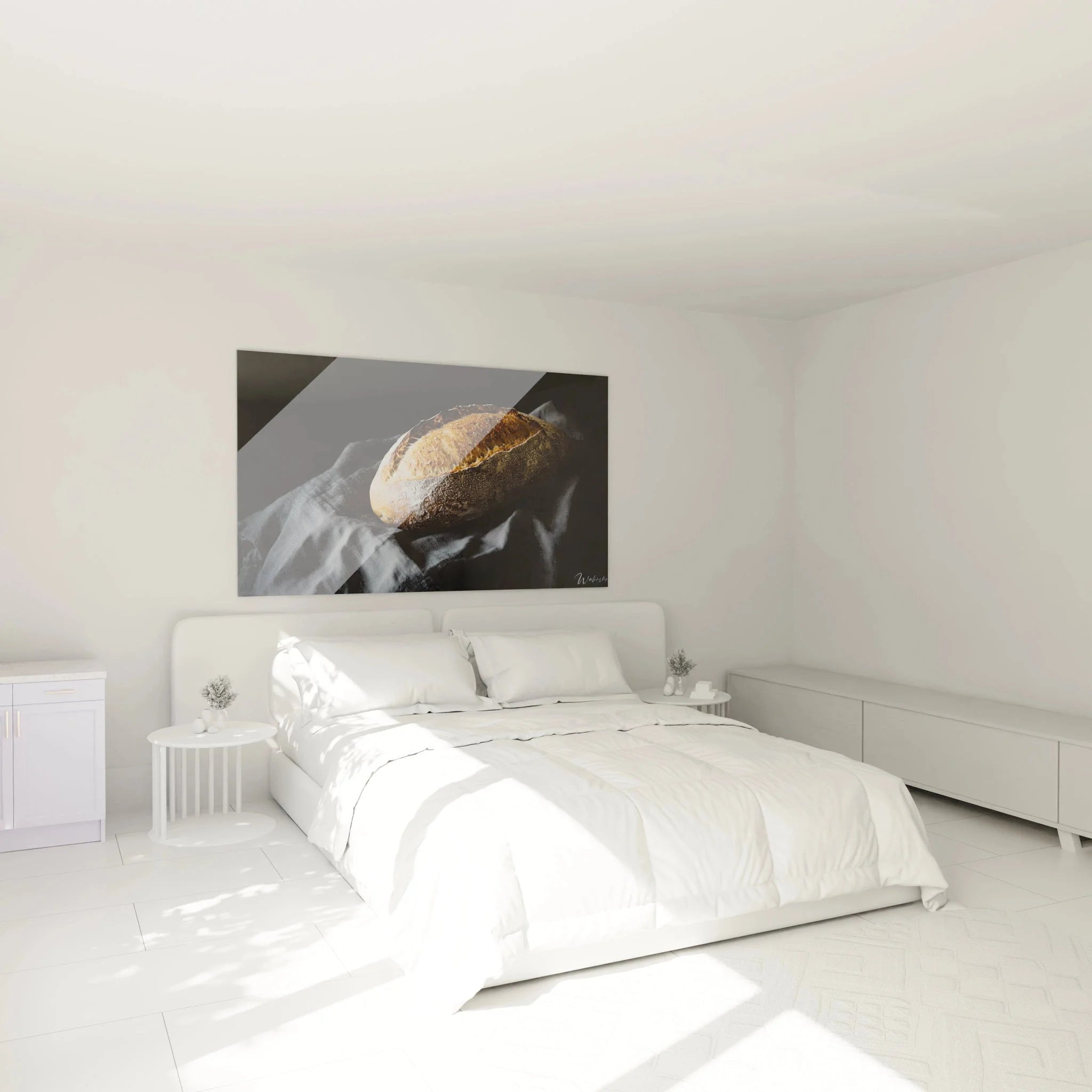 Brot Wandbild XXL in modernem Schlafzimmer als stilvolle Wanddekoration über dem Bett