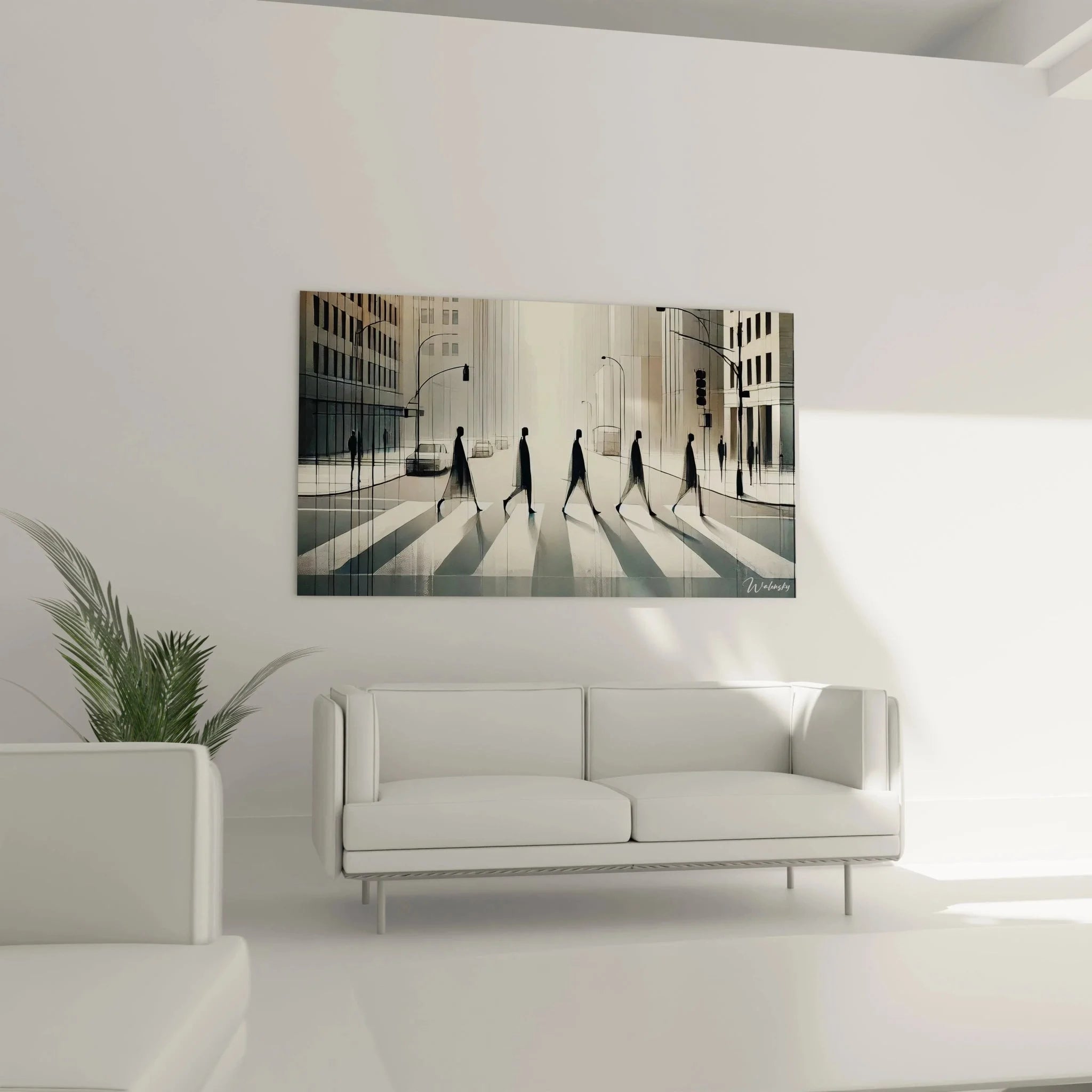 Detailansicht Wandbild Business-Silhouetten Zebrastreifen moderne Stadtlandschaft Büro-Wandkunst