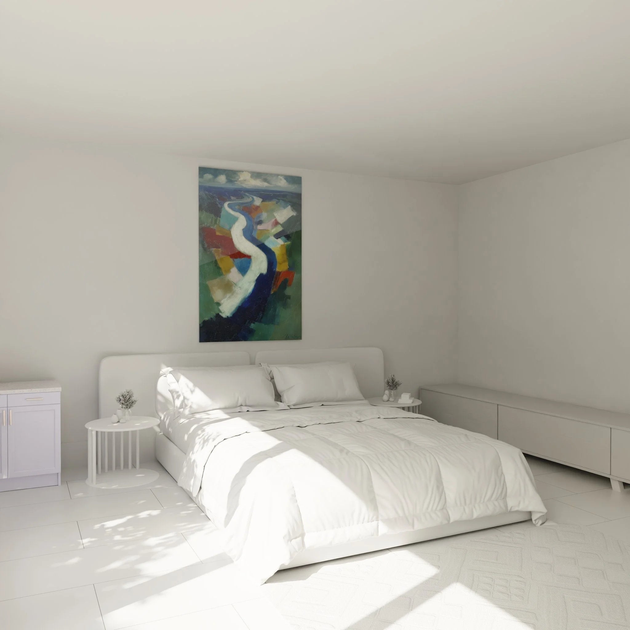 Modernes Canyon Wandbild XXL als Schlafzimmer Dekoration mit abstrakten Berglandschaft Motiv