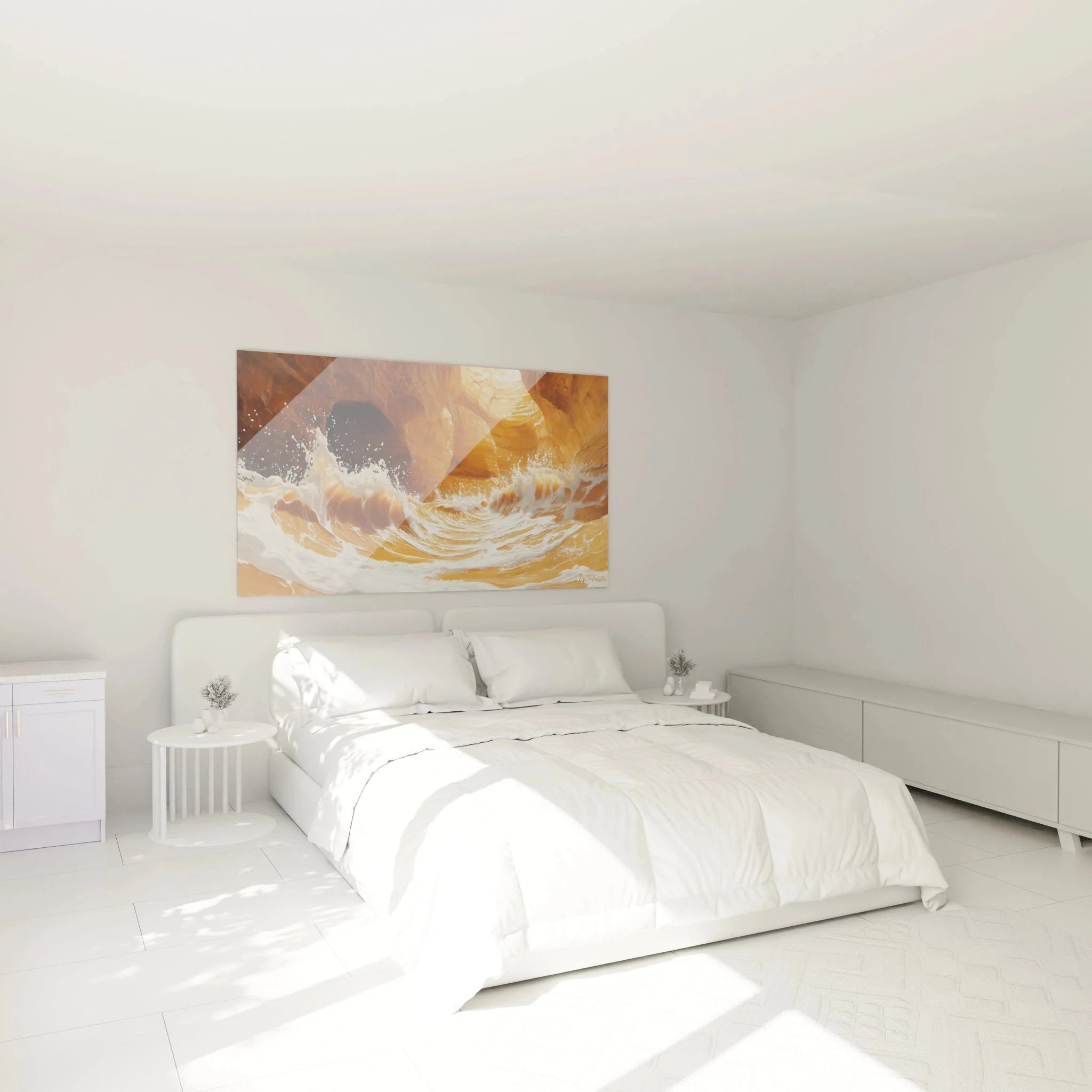 Canyon Welle Wandbild in modernem Schlafzimmer - Premium Leinwanddruck Naturlandschaft Dekoration