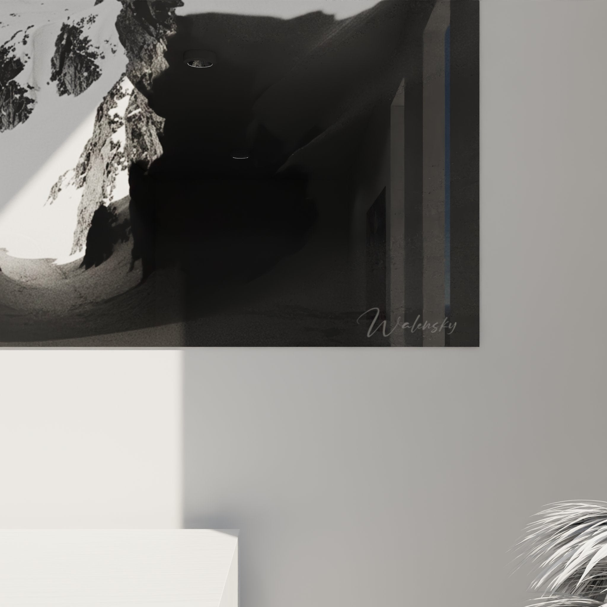 Gesamtansicht des Hochgebirge Wandbildes mit Skifahrer - perfekte Wanddekoration für Ski-Enthusiasten