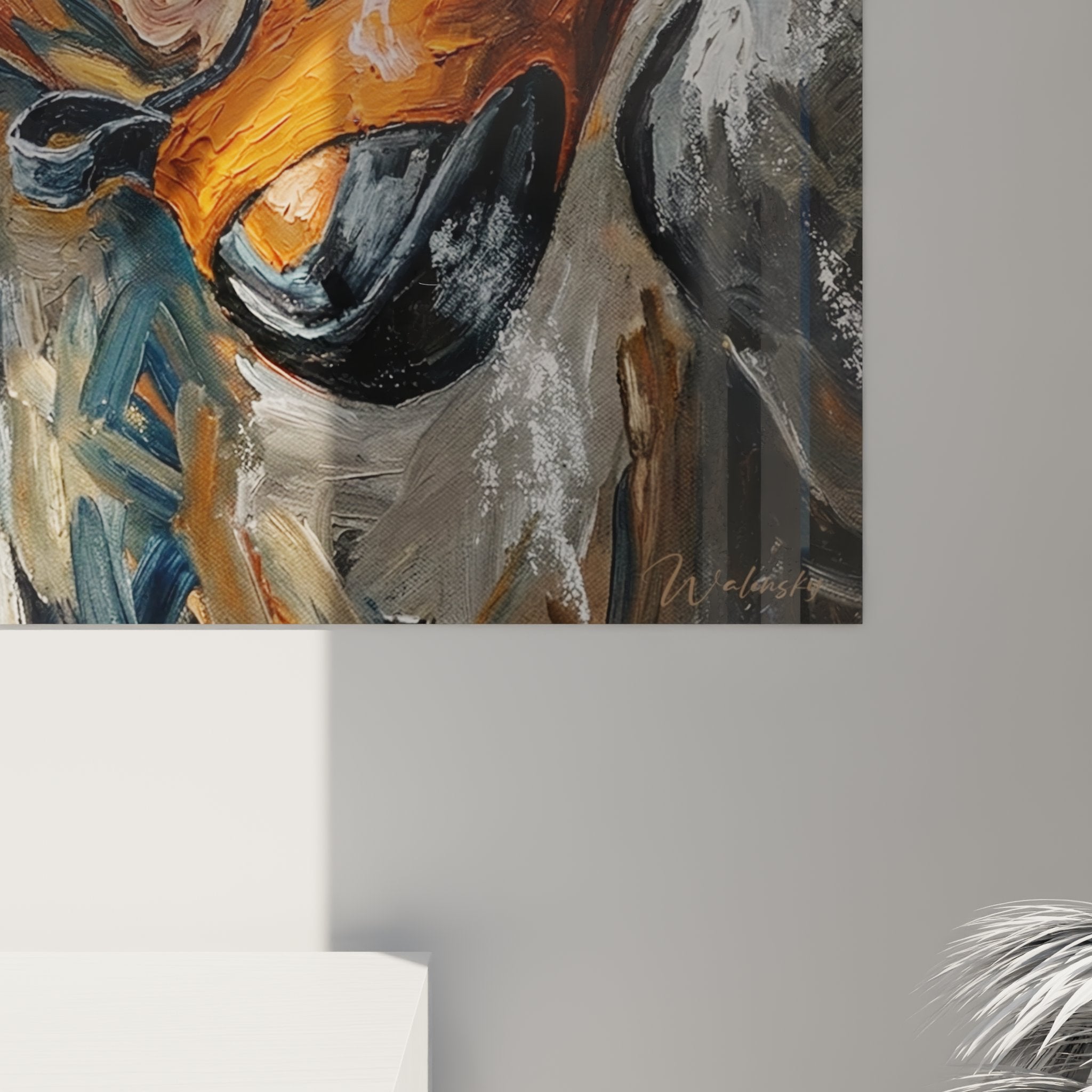 Gesamtansicht abstraktes Bergmassiv Wandbild mit kraftvoller Farbkomposition für Kletterbegeisterte