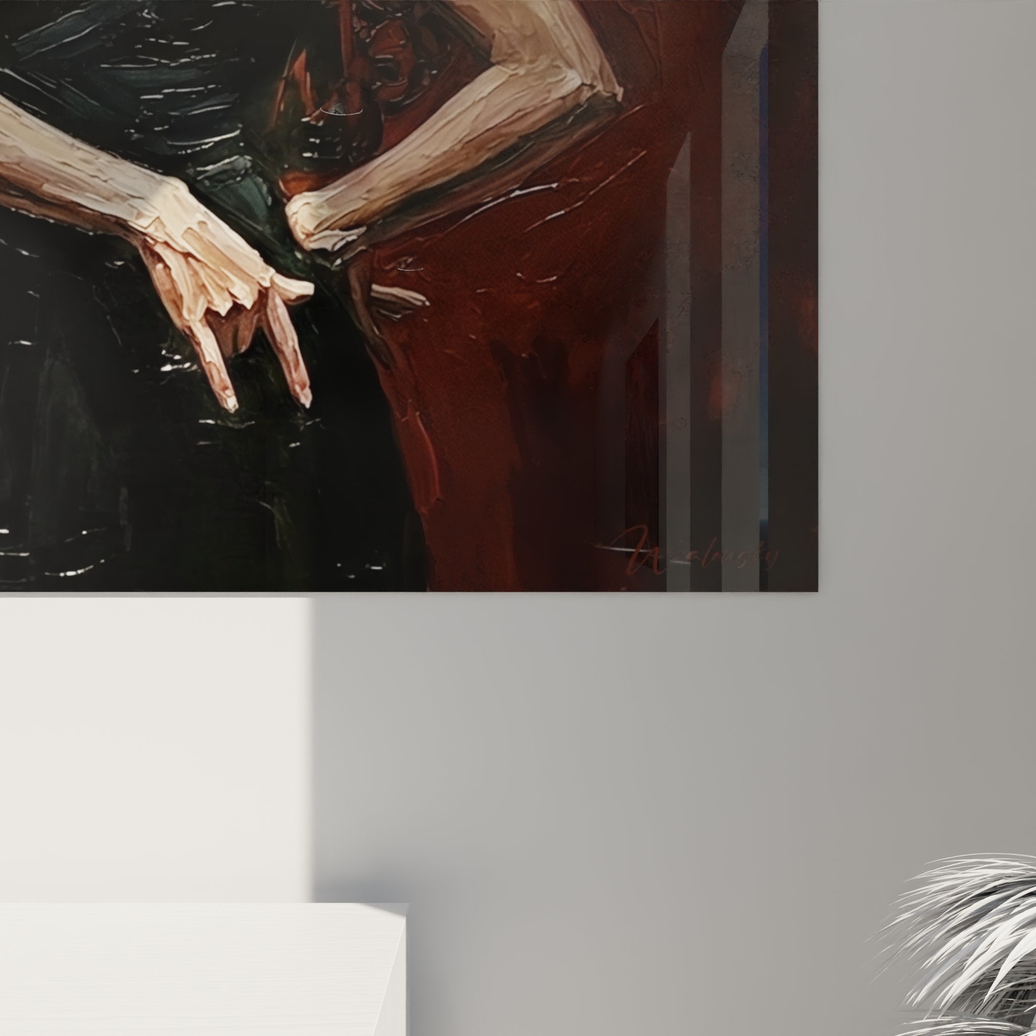 Gesamtansicht Wandbild Flamenco-Tänzerin in schwarzem traditionellem Kleid mit spanischer Tanz-Atmosphäre