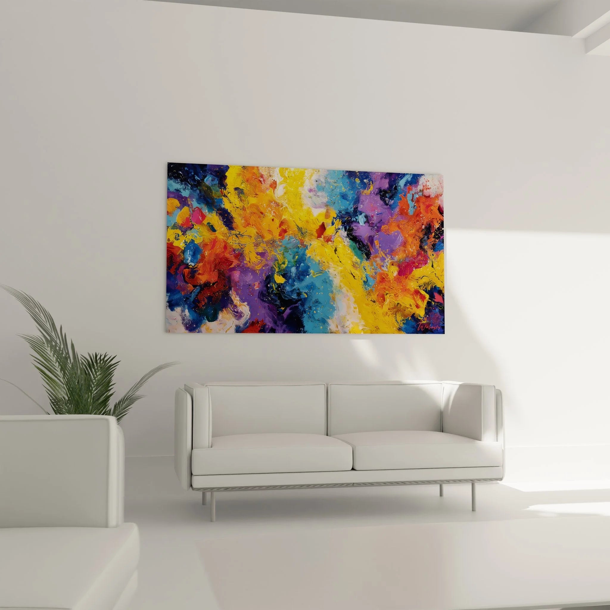 Detailansicht abstrakte Malerei Wandbild mit expressiven Pinselstrichen und Farbverläufen